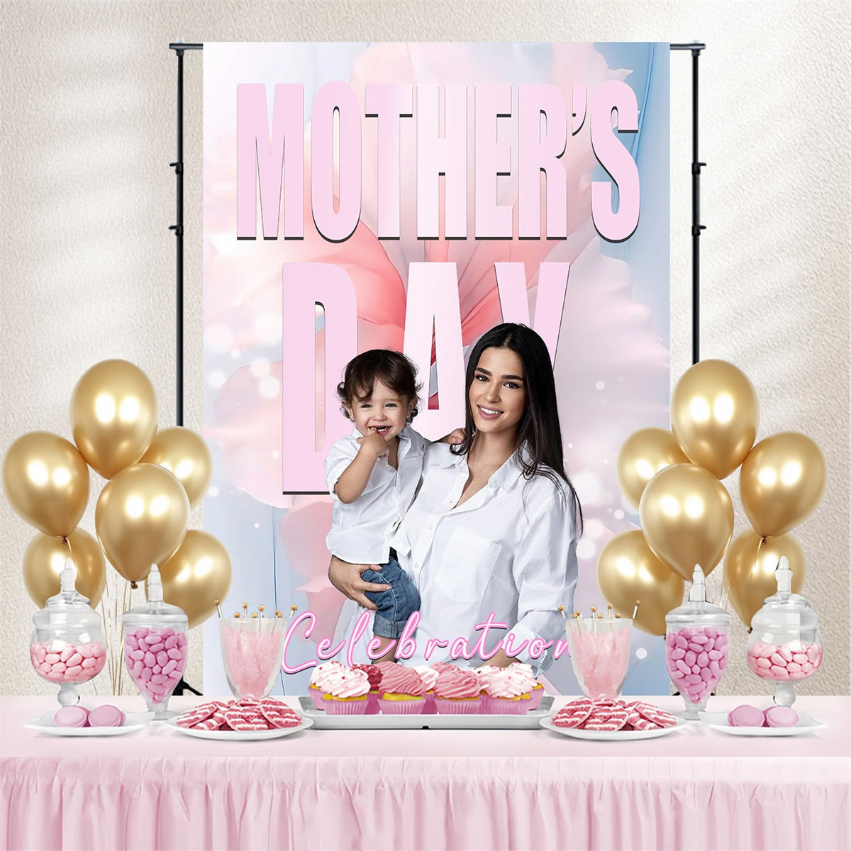Mother's Day Photography Backdrops Modern Floral Celebration Custom Backdrop MRR3-111