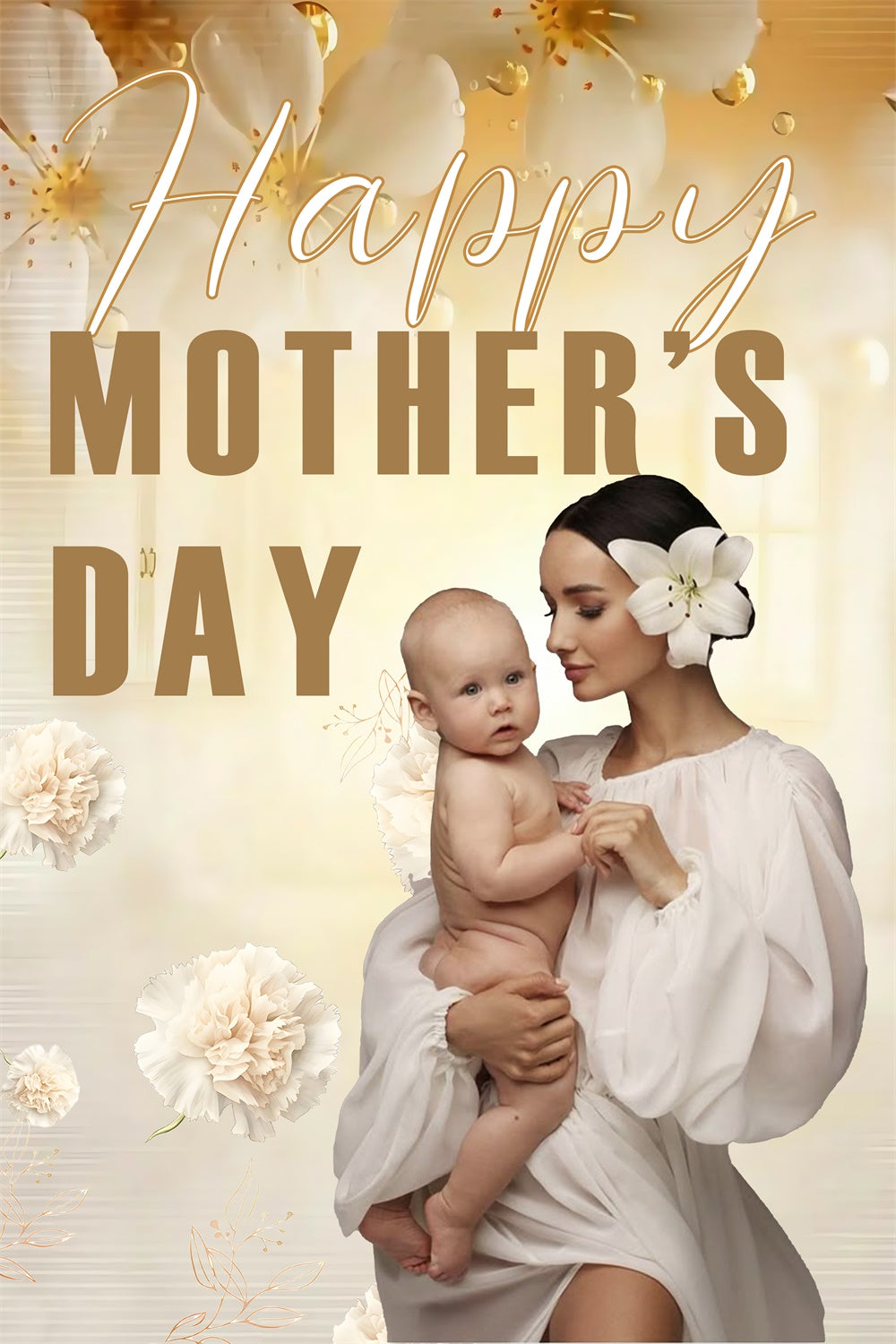 Backdrop For Mother's Day Beige Floral Bloom Custom Backdrop MRR3-115