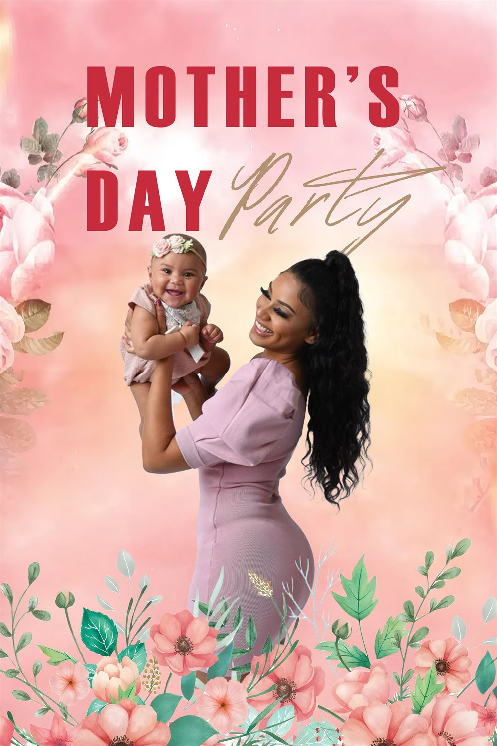 Backdrops For Mother's Day Pink Floral Party Customized Backdrop MRR3-118