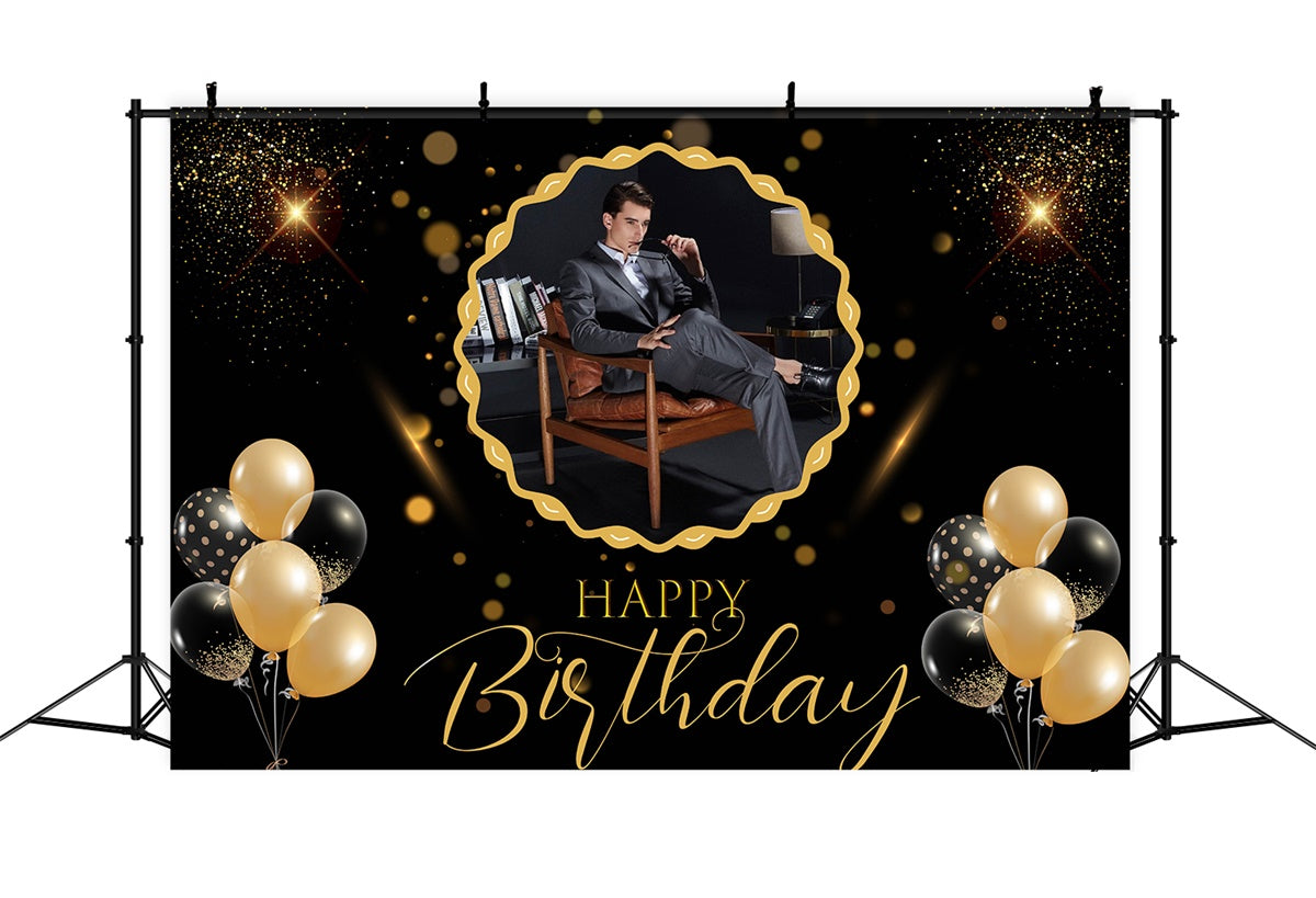 Custom Happy Birthday Backdrop Black Gold Luxury Backdrop MRR3-16