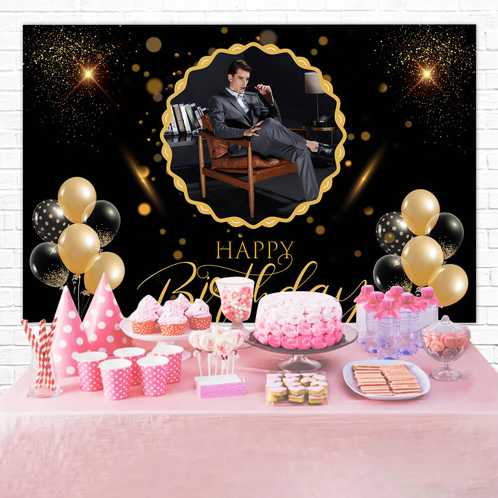 Custom Happy Birthday Backdrop Black Gold Luxury Backdrop MRR3-16