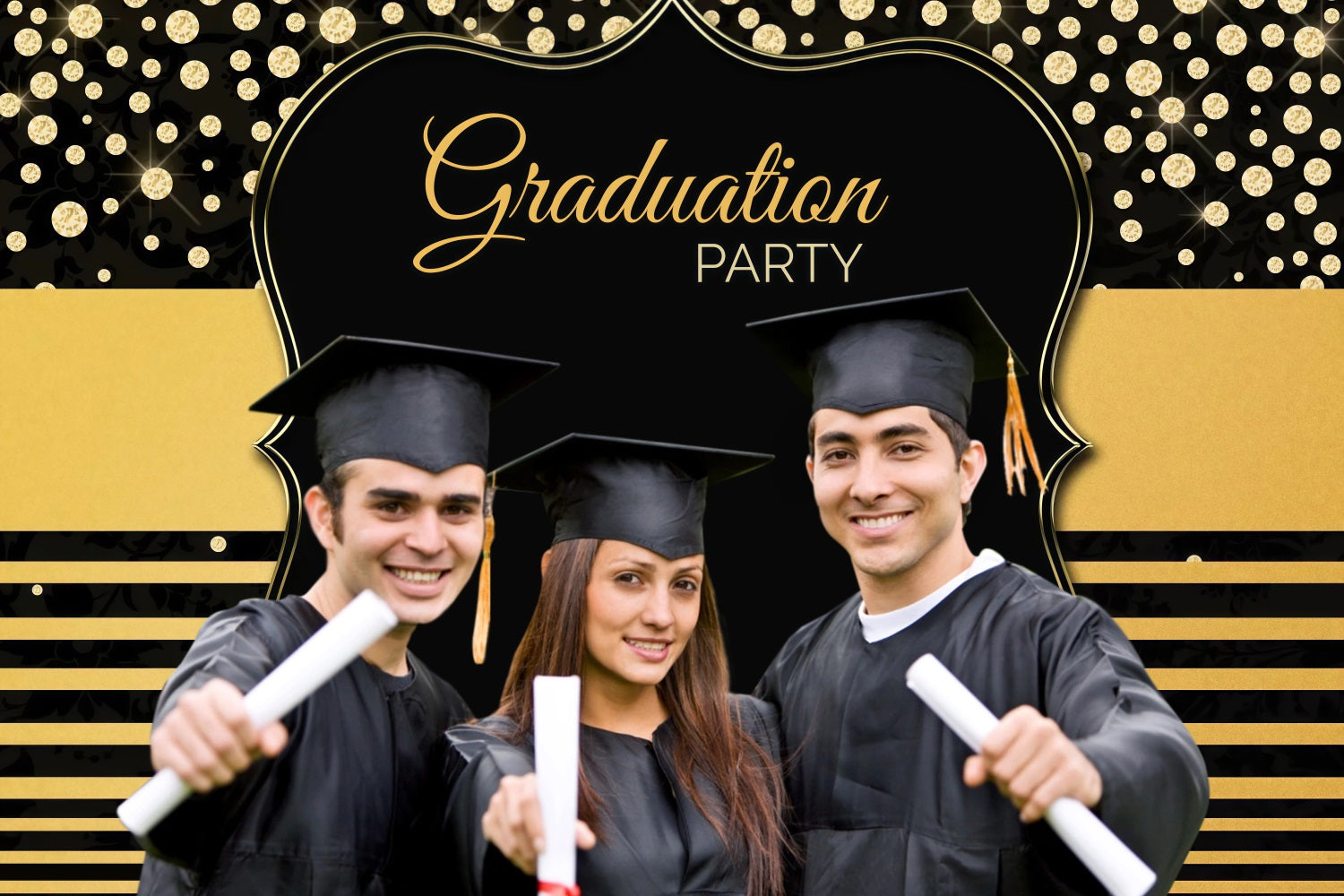 Graduation Photo Backdrop Ideas Gold Glitter Stripe Customized Party G