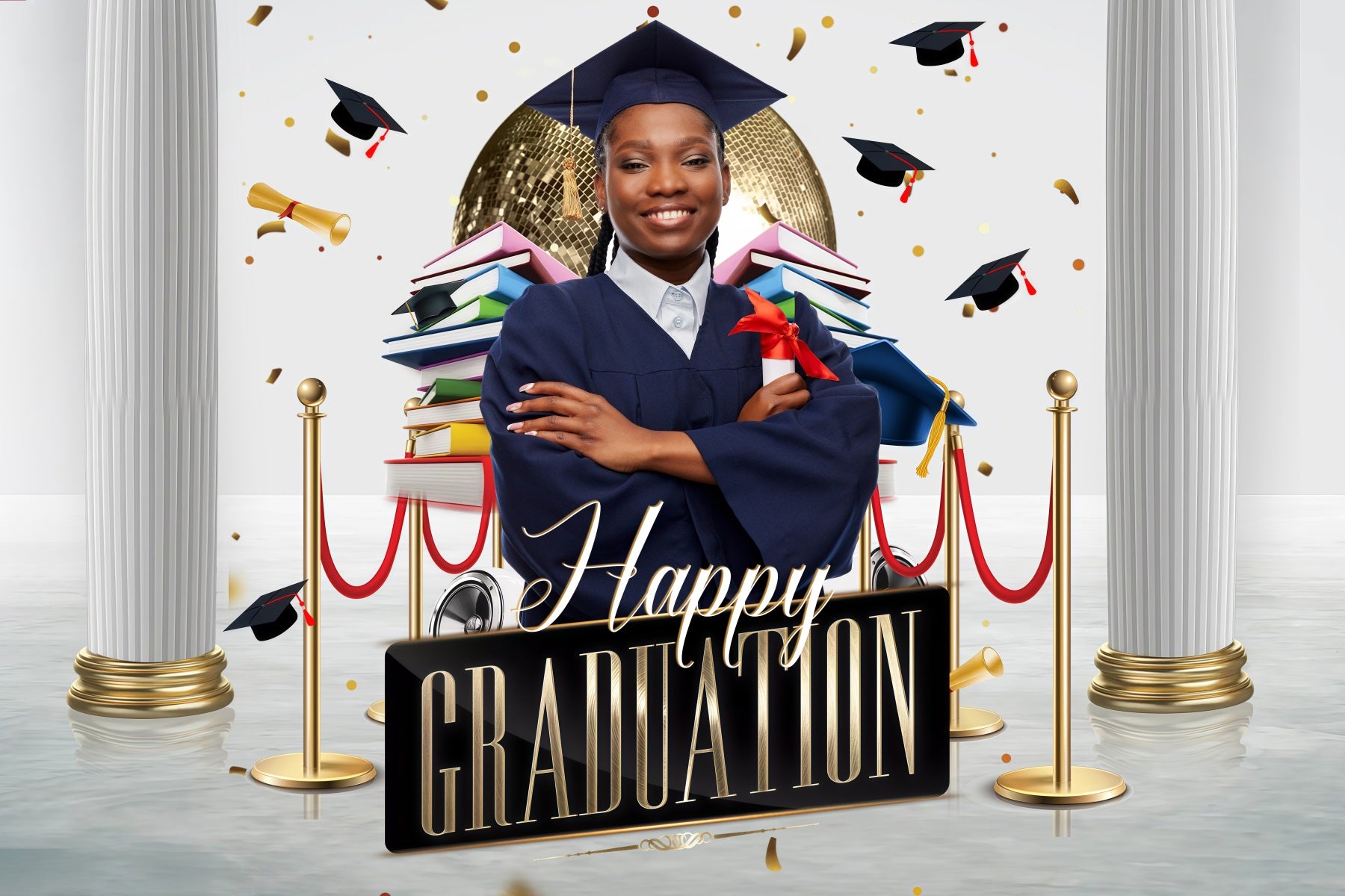Graduation Photo Backdrop Ideas Hat Confetti Columns Custom Party Grad