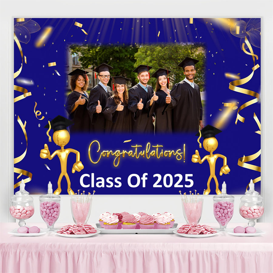 Blue Backdrop Graduation Design Blue Graduation Backdrop Blue Gold Confetti Personalized Party Graduat