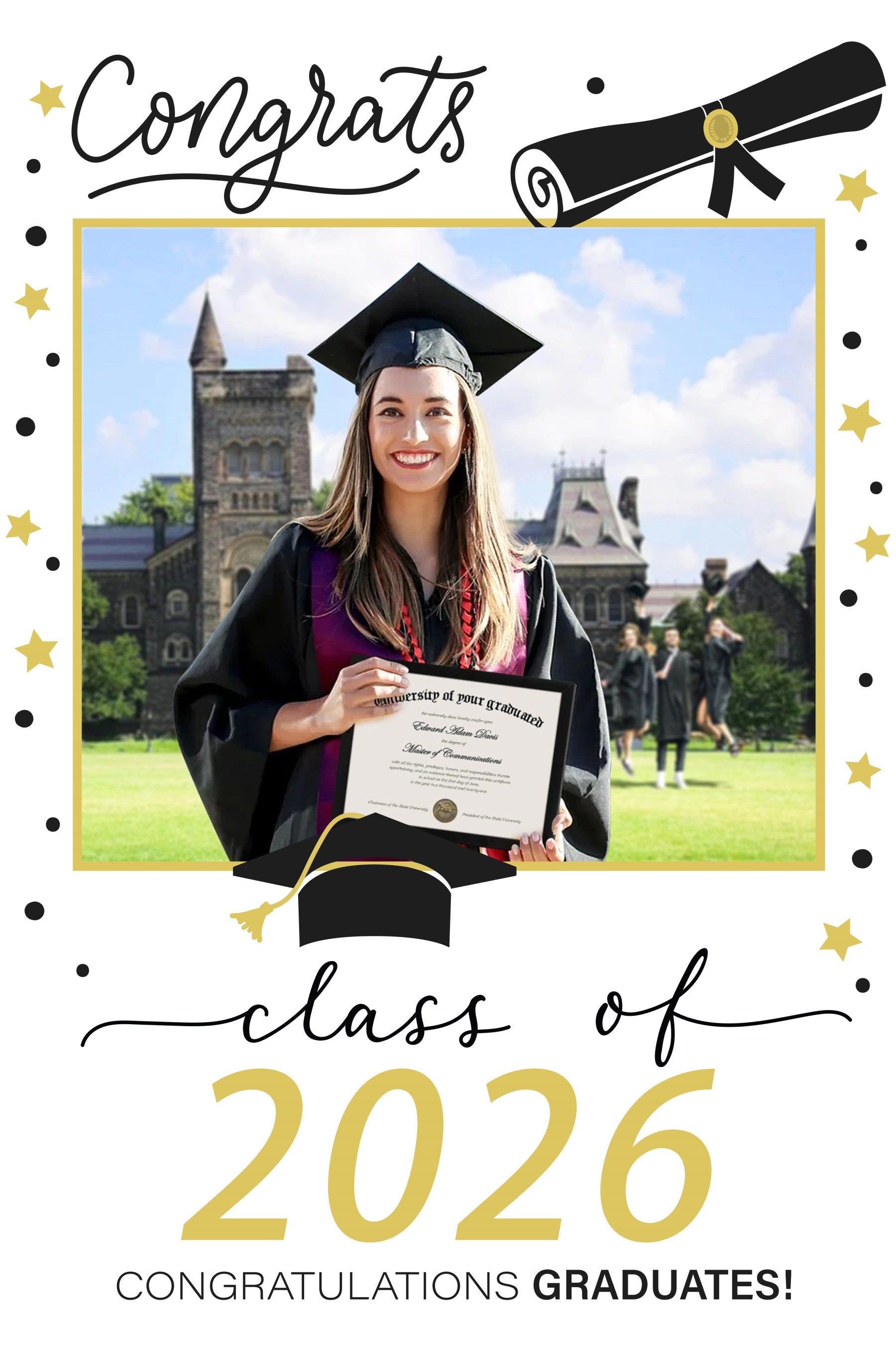 Graduation Photo Backdrop Stars White Frame Custom Party Graduation Ba