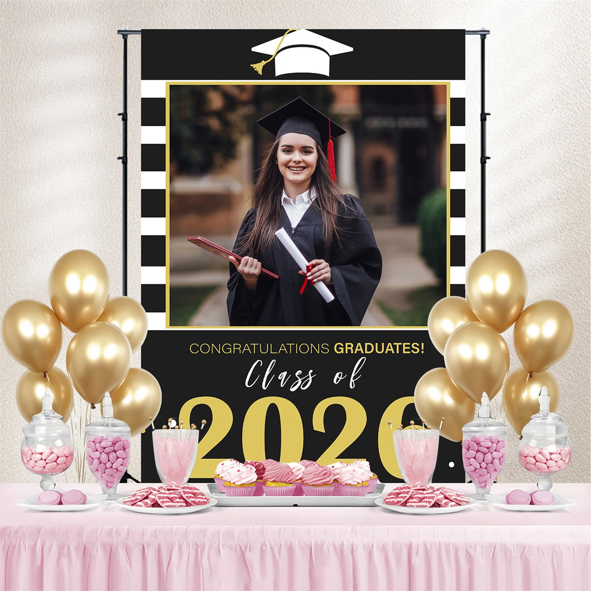 2026 Graduation Backdrop Modern Stripes 2026 Personalized Party Gradua