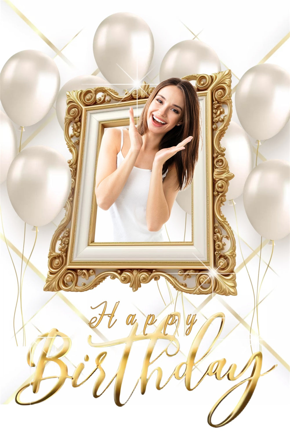 Personalized Birthday Backdrop Gold Frame Balloon Backdrop MRR3-26