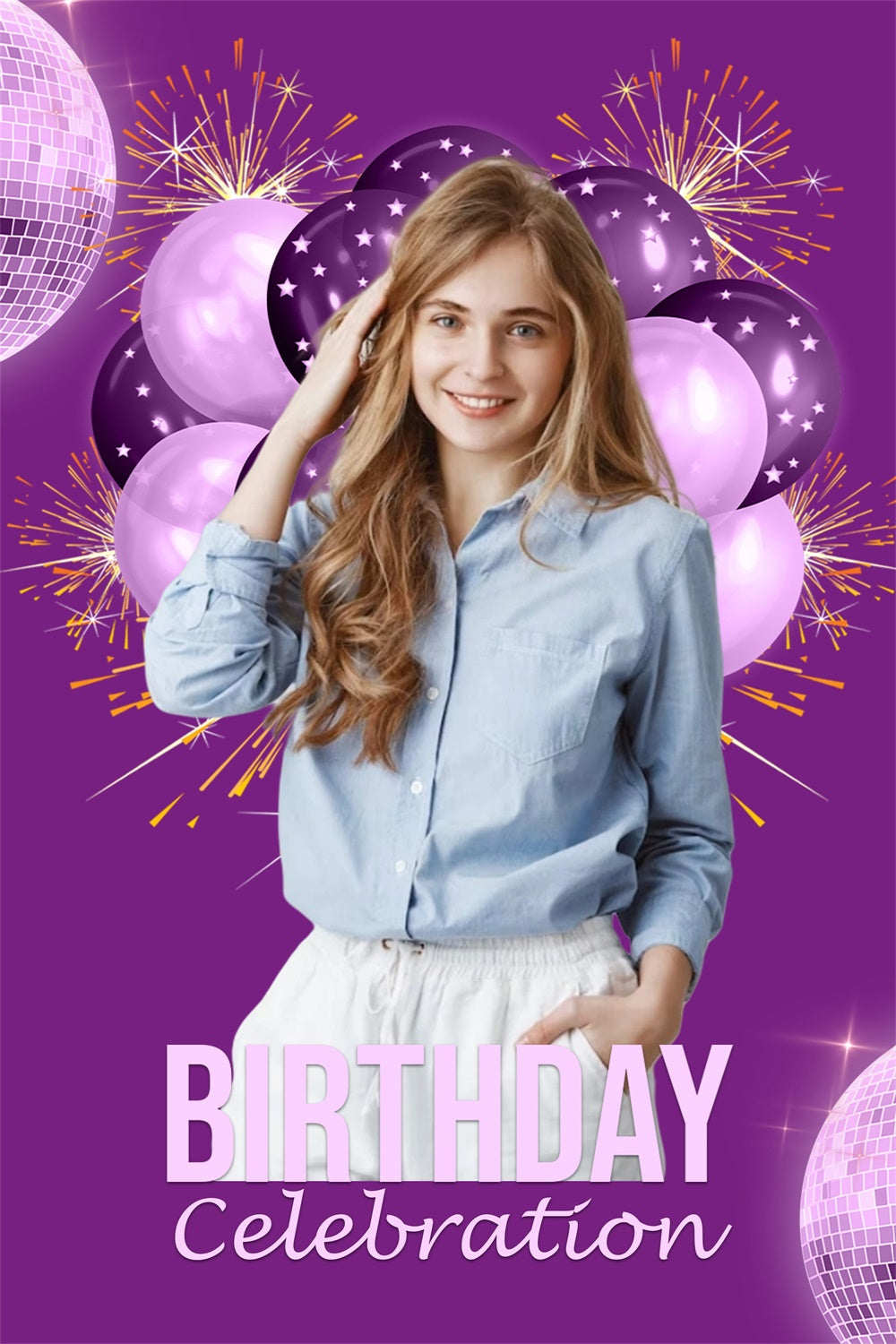 Birthday Backdrop Personalized Purple Balloon Party Backdrop MRR3-28