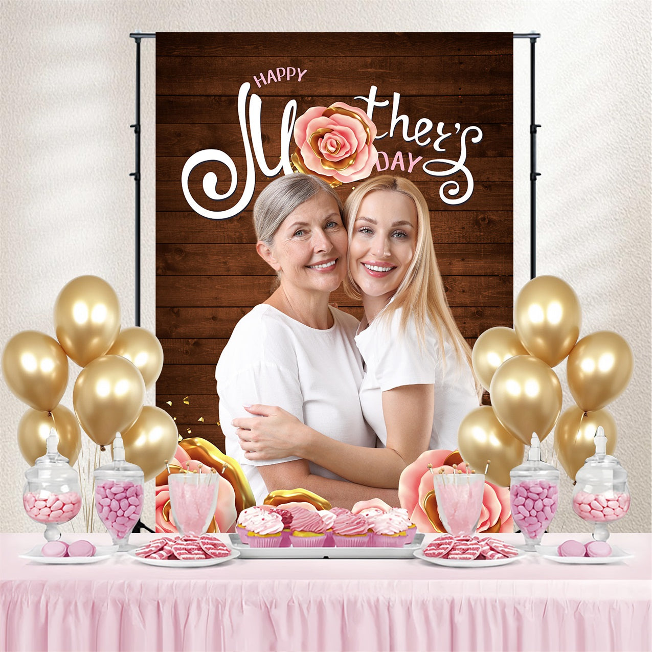 Backdrops For Mother's Day Rustic Floral Wooden Personalised Backdrop MRR3-74