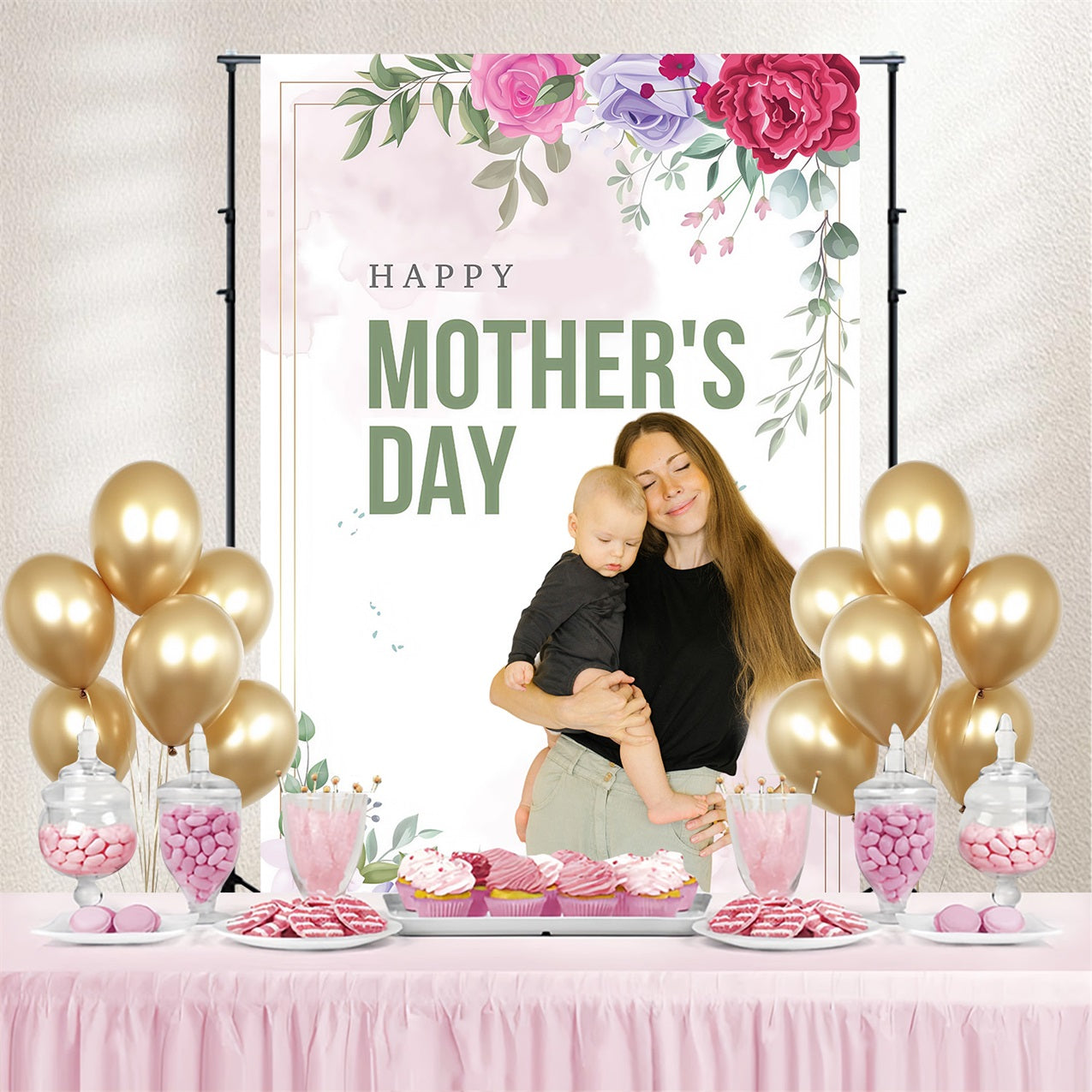 Mother Day Backdrop Soft Floral Embrace Personalized Backdrop MRR3-75