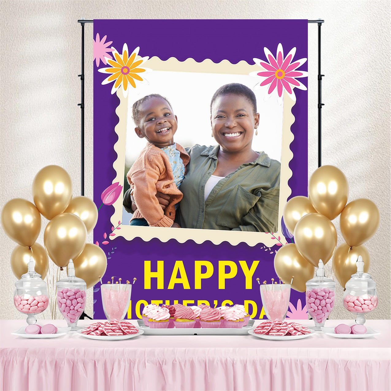 Backdrops For Mothers Day Purple Frame Happy Personalised Backdrop MRR3-78