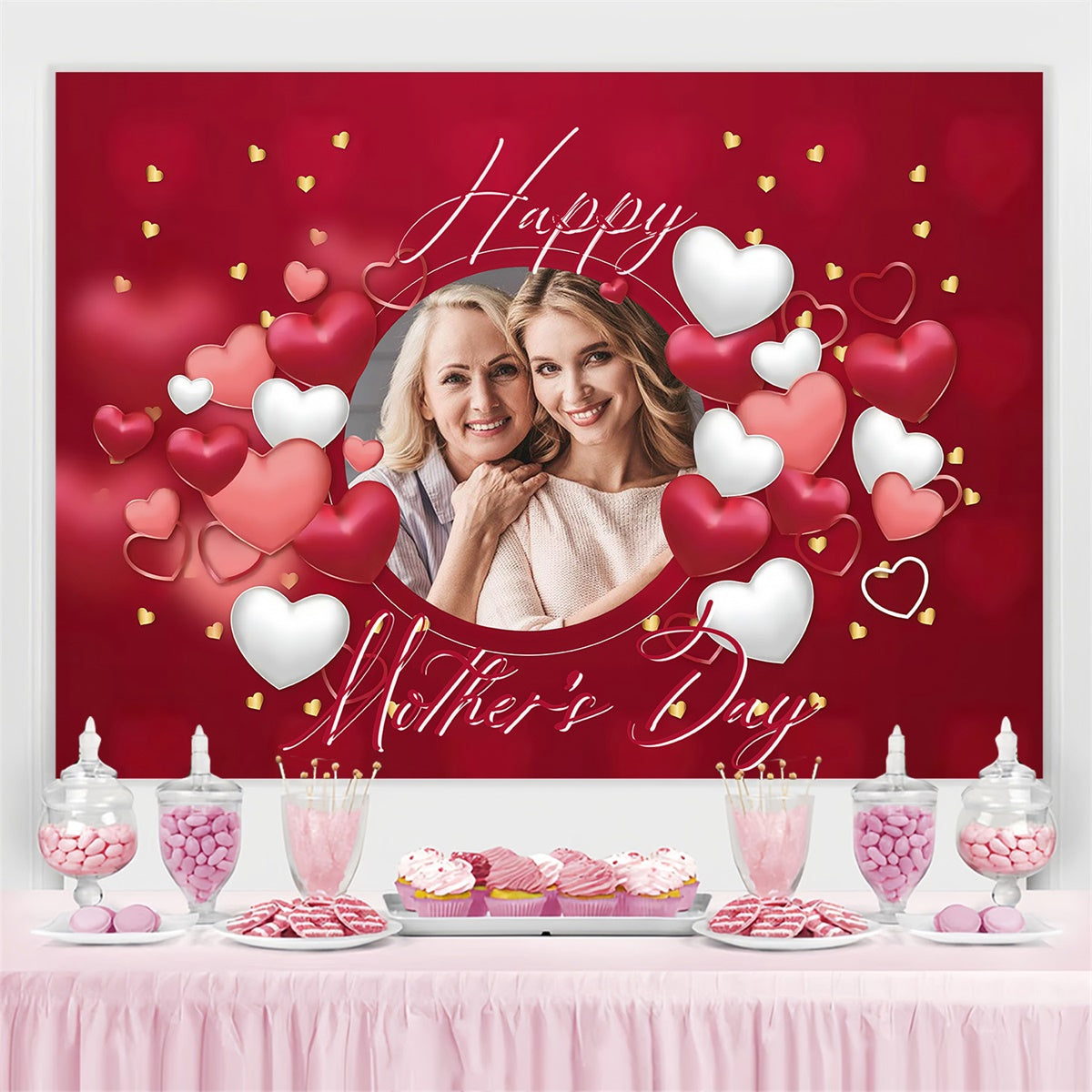Backdrops For Mother's Day Romantic Red Heart Customized Backdrop MRR3-82