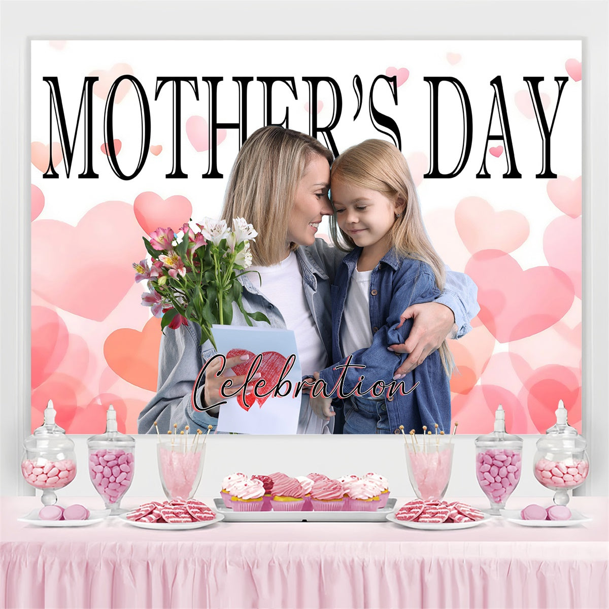 Mothers Day Backdrops Sweet Love Hearts Personalized Backdrop MRR3-84