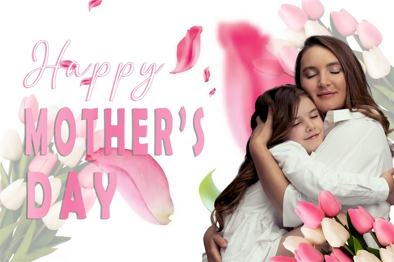 Mothers Day Photo Backdrop Pink Tulip Embrace Custom Backdrop MRR3-85