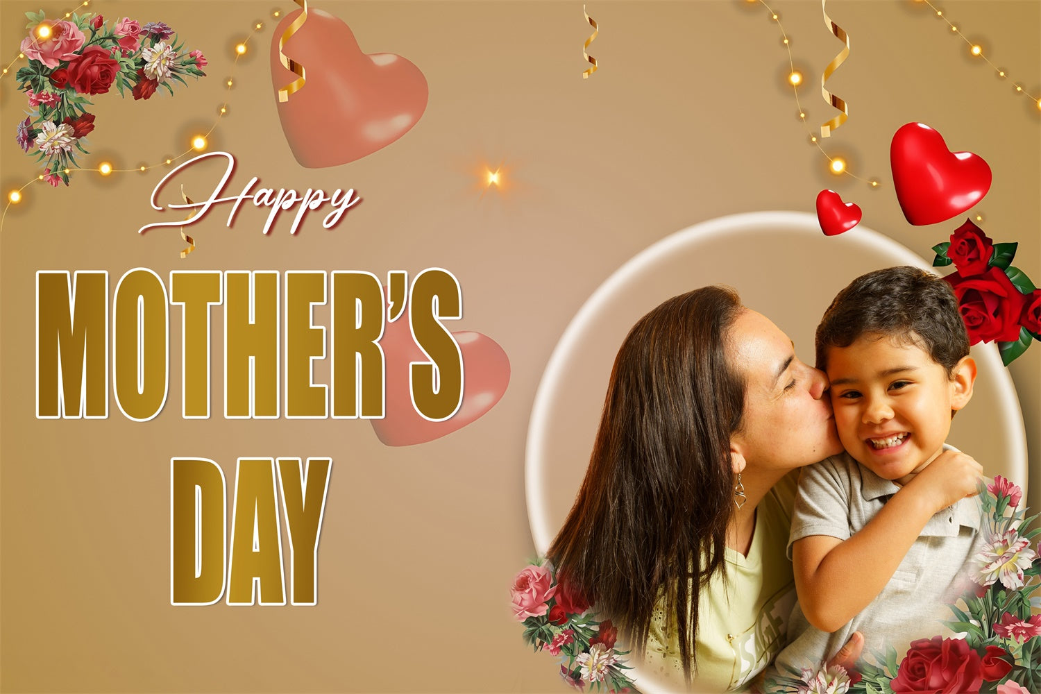 Mothers Day Picture Backdrop Golden Lights Rose Customized Backdrop MRR3-90