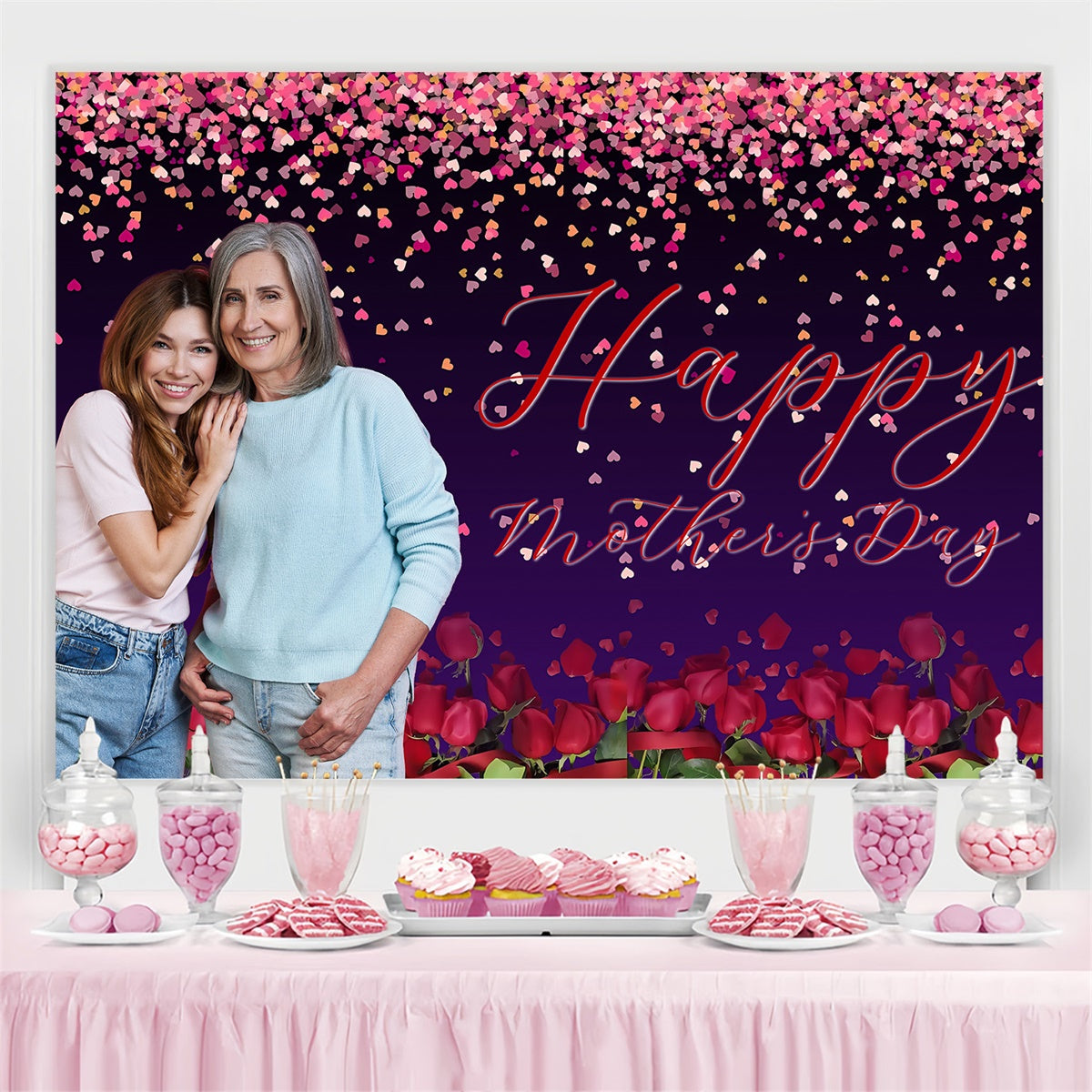 Mother's Day Backdrop Romantic Night Rose Customized Backdrop MRR3-92