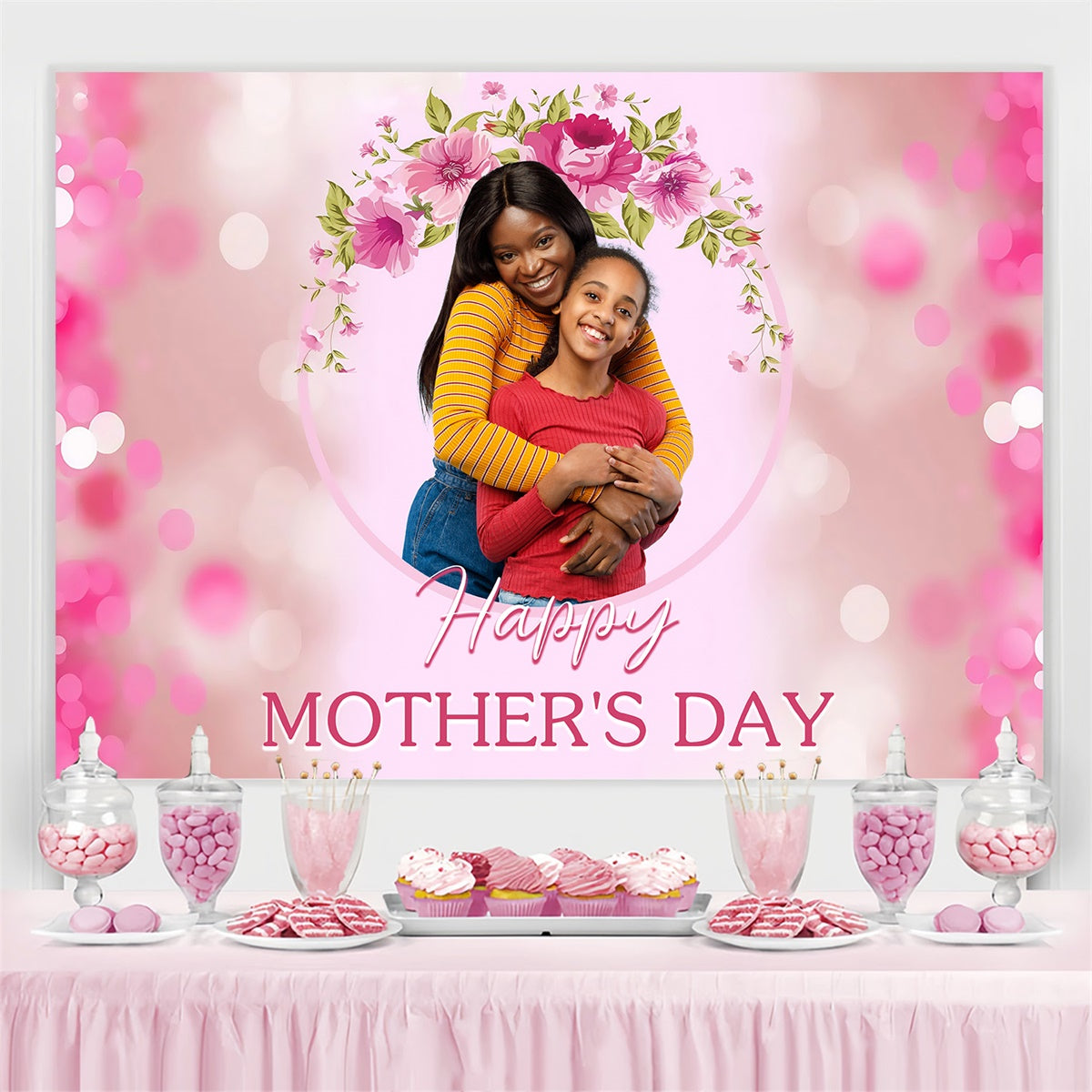 Mothers Day Backdrop Gentle Bloom Pink Personalized Backdrop MRR3-97