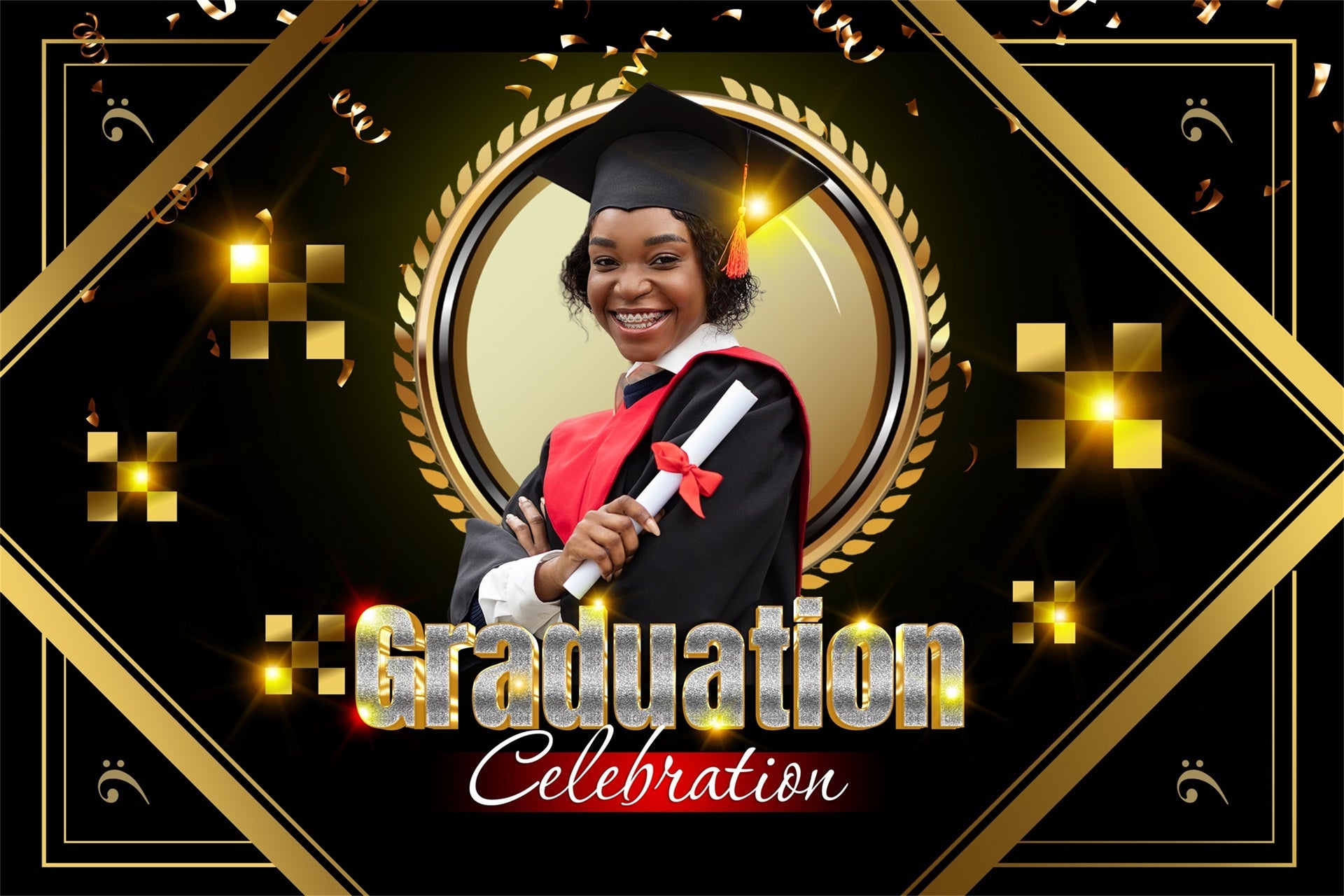 Personalized Graduation Backdrop Luxe Gold Frame Graduation Party Back
