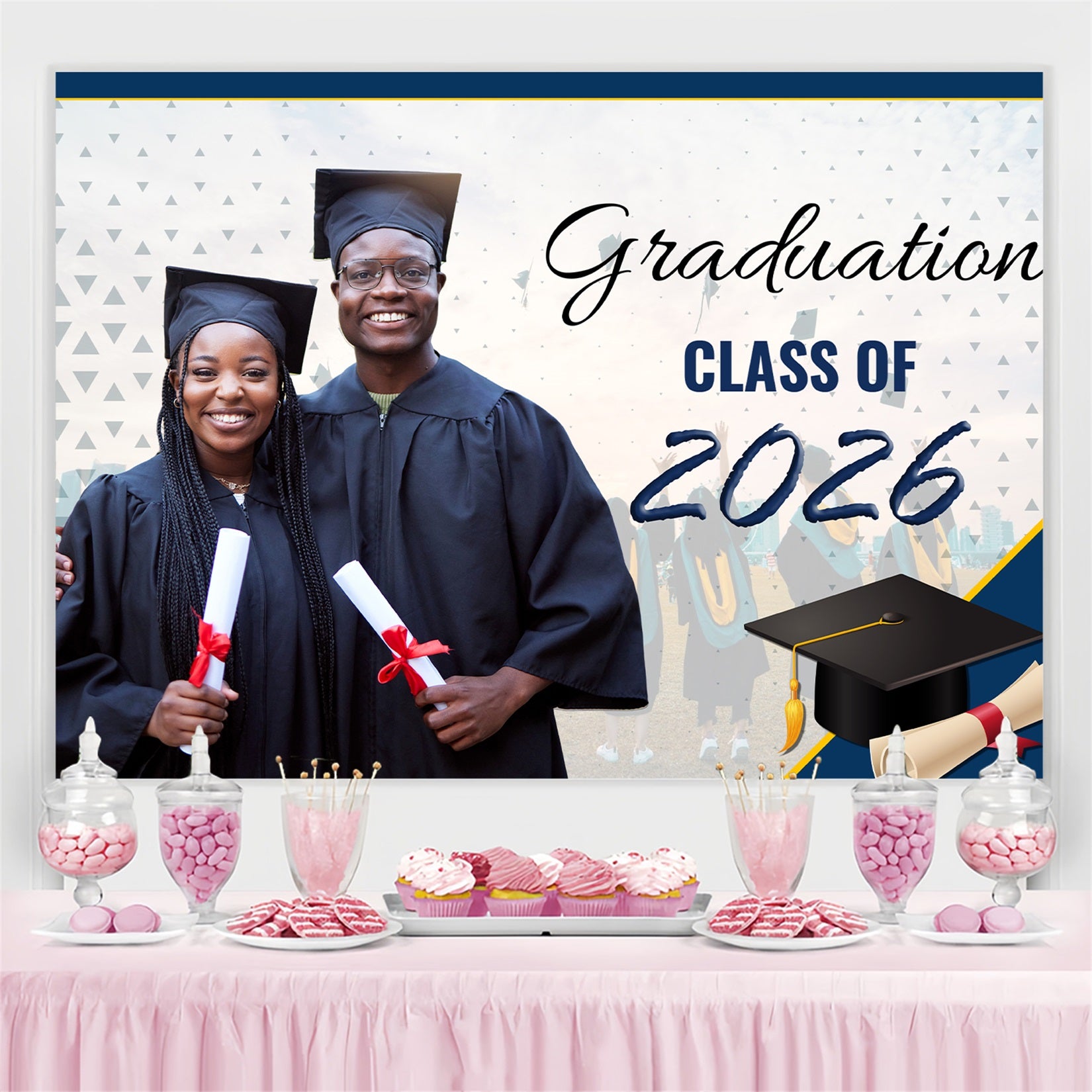 Custom Graduation Photo Backdrop Modern Clean Graduation Party Backdrop MRR4-14