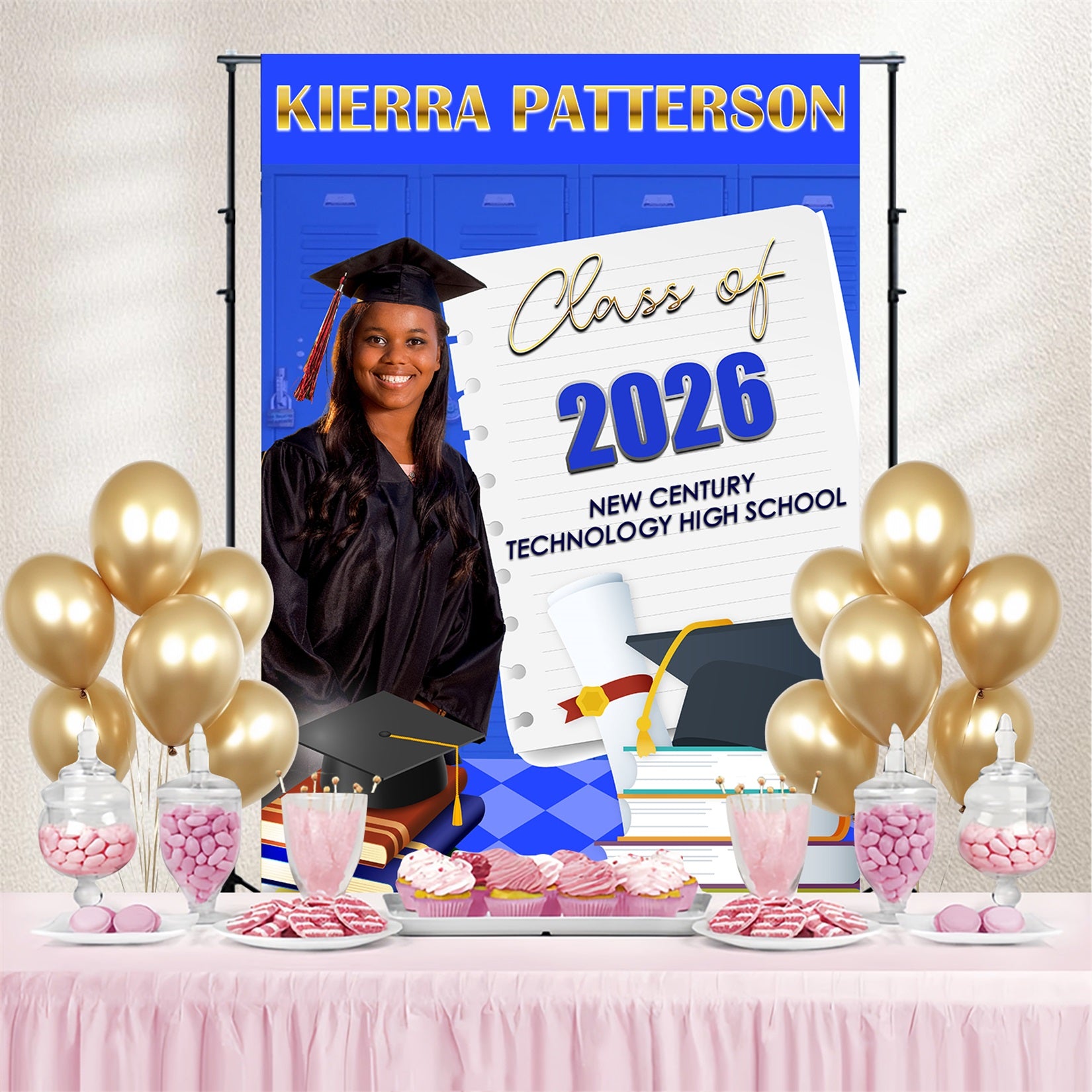 Customized Graduation Backdrop Academic Books Cap Graduation Party Backdrop MRR4-20