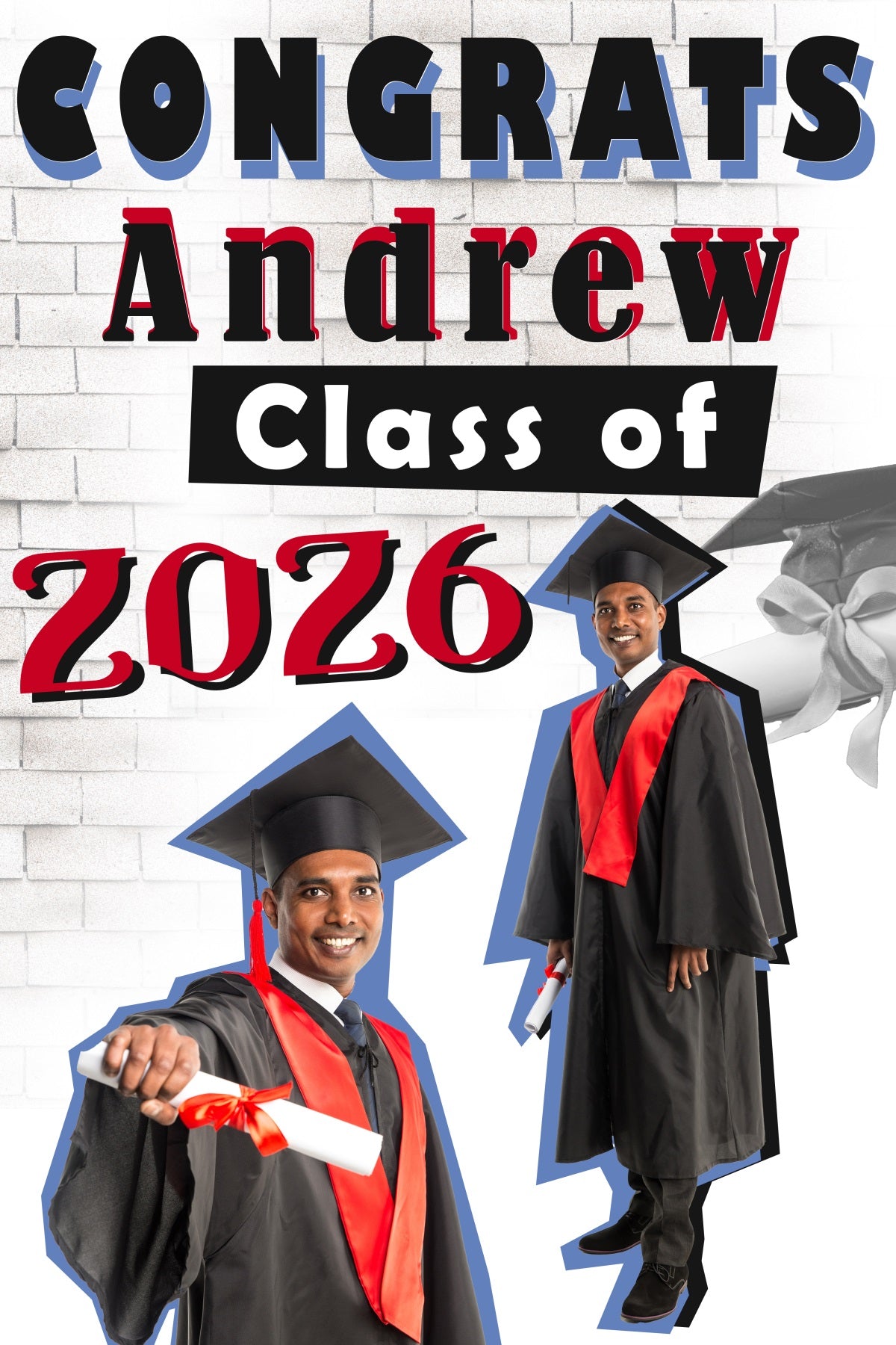 Personalized Graduation Backdrop White Brick Wall Graduation Party Backdrop MRR4-22