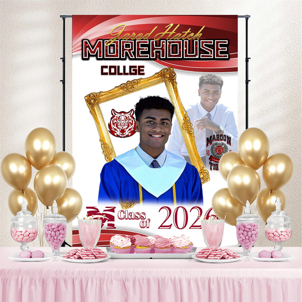 Customized Graduation Backdrop Gold Frame College Graduation Party Bac