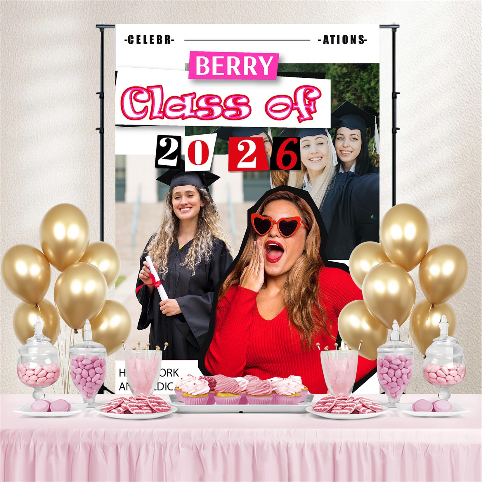 Customized Graduation Backdrop Stylish Female Graduation Party Backdrop MRR4-24