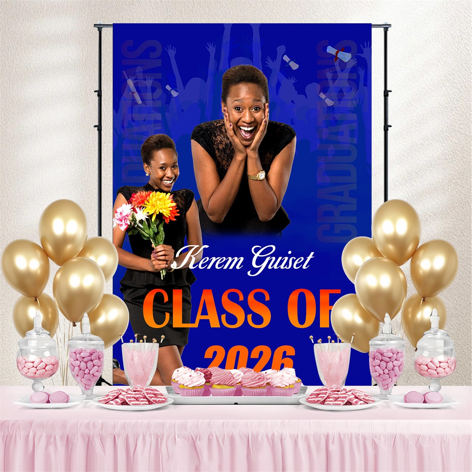 Custom Graduation Backdrop Blue Celebration Graduation Party Backdrop MRR4-30