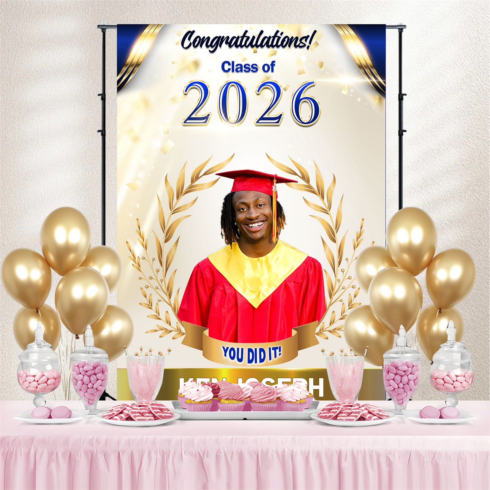 Custom Graduation Backdrops Sparkling White Graduation Party Backdrop MRR4-31