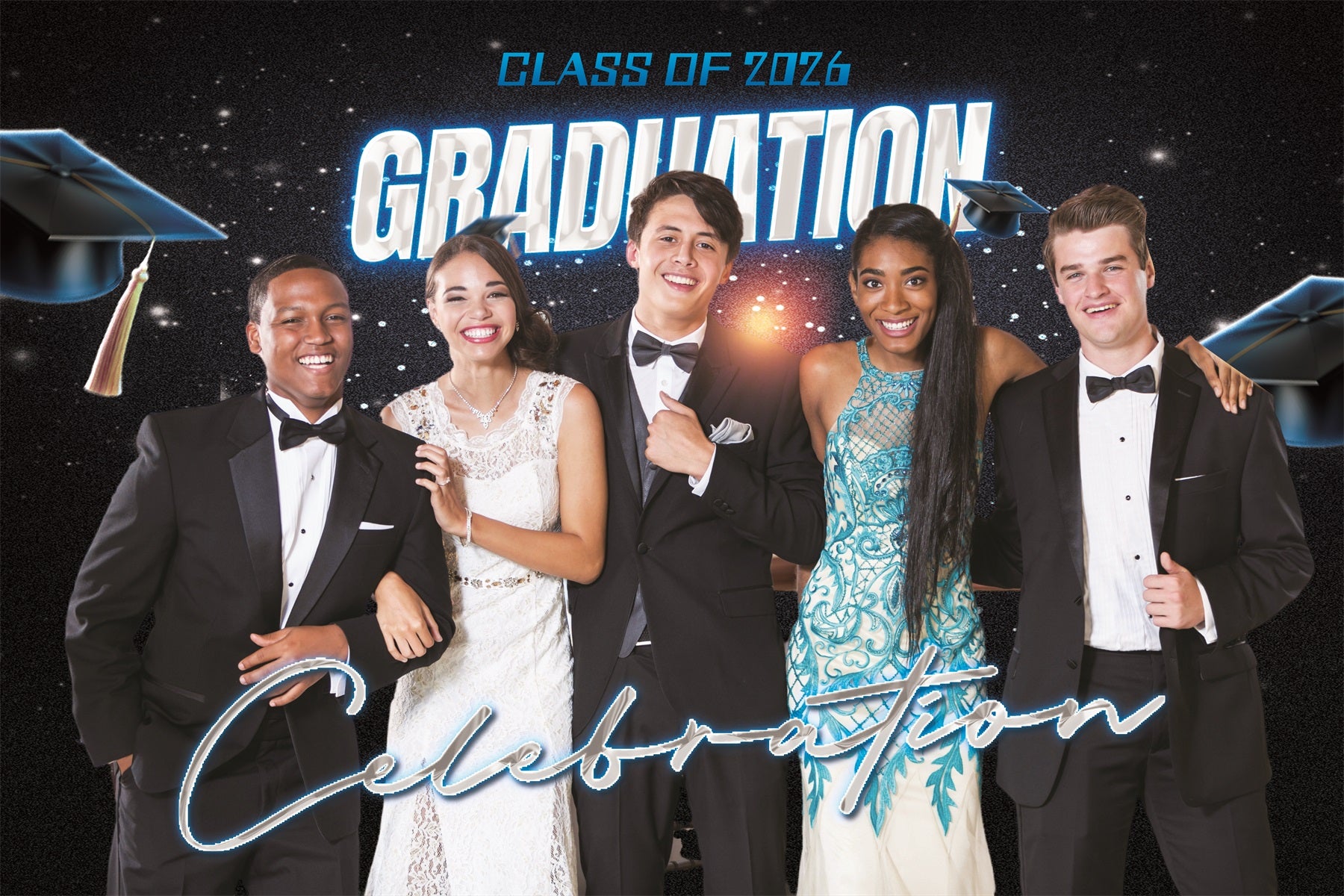 Blue Graduation Backdrop Twinkling Stars 2026 Personalised Party Graduation Backdrop MRR4-43