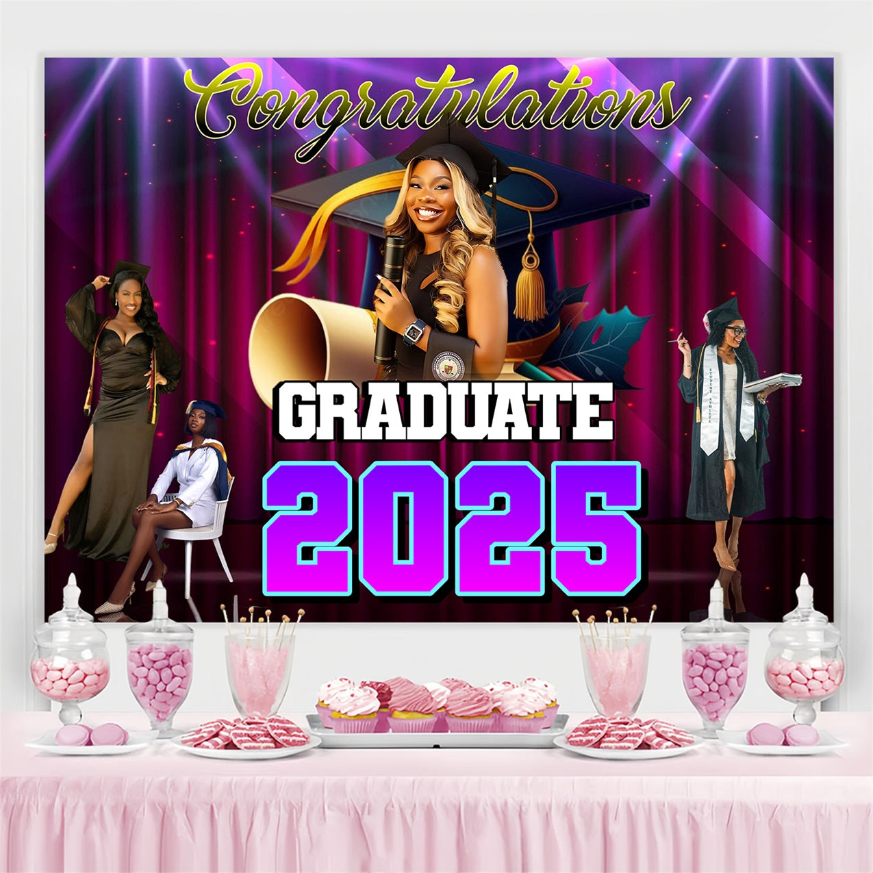 Graduation Backdrop Photoshoot Spotlight Stage Personalized Party Graduation Backdrop MRR4-45