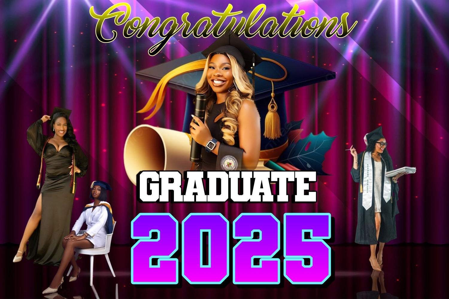 Graduation Backdrop Photoshoot Spotlight Stage Personalized Party Graduation Backdrop MRR4-45