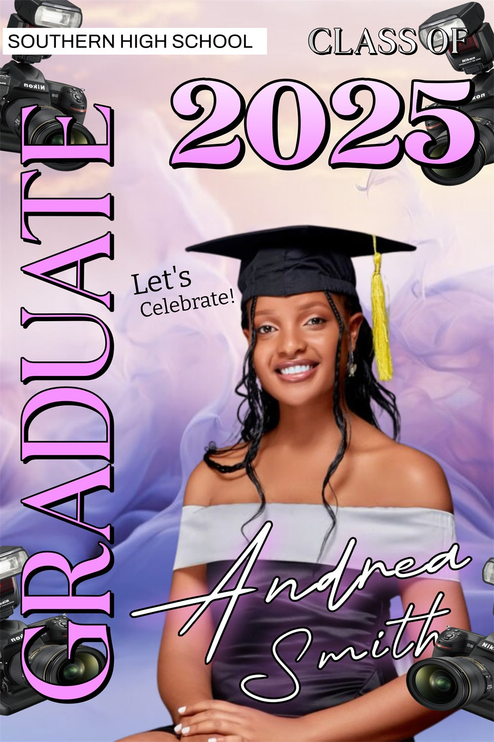 Graduation Photoshoot Backdrop Pastel Purple Cameras Customized Party