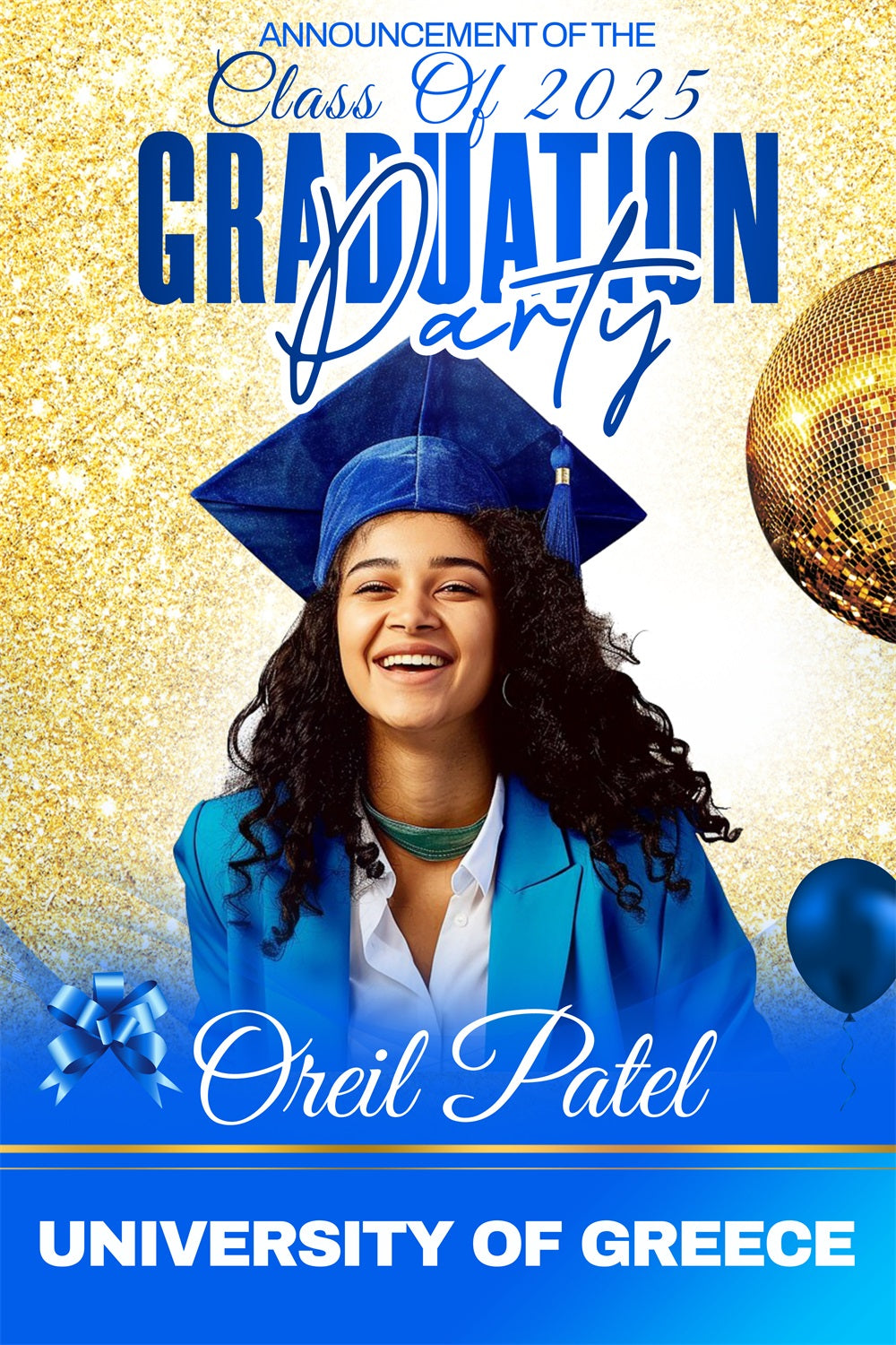Graduated Backdrop Golden Sparkle Celebration Personalised Party Graduation Backdrop MRR4-47
