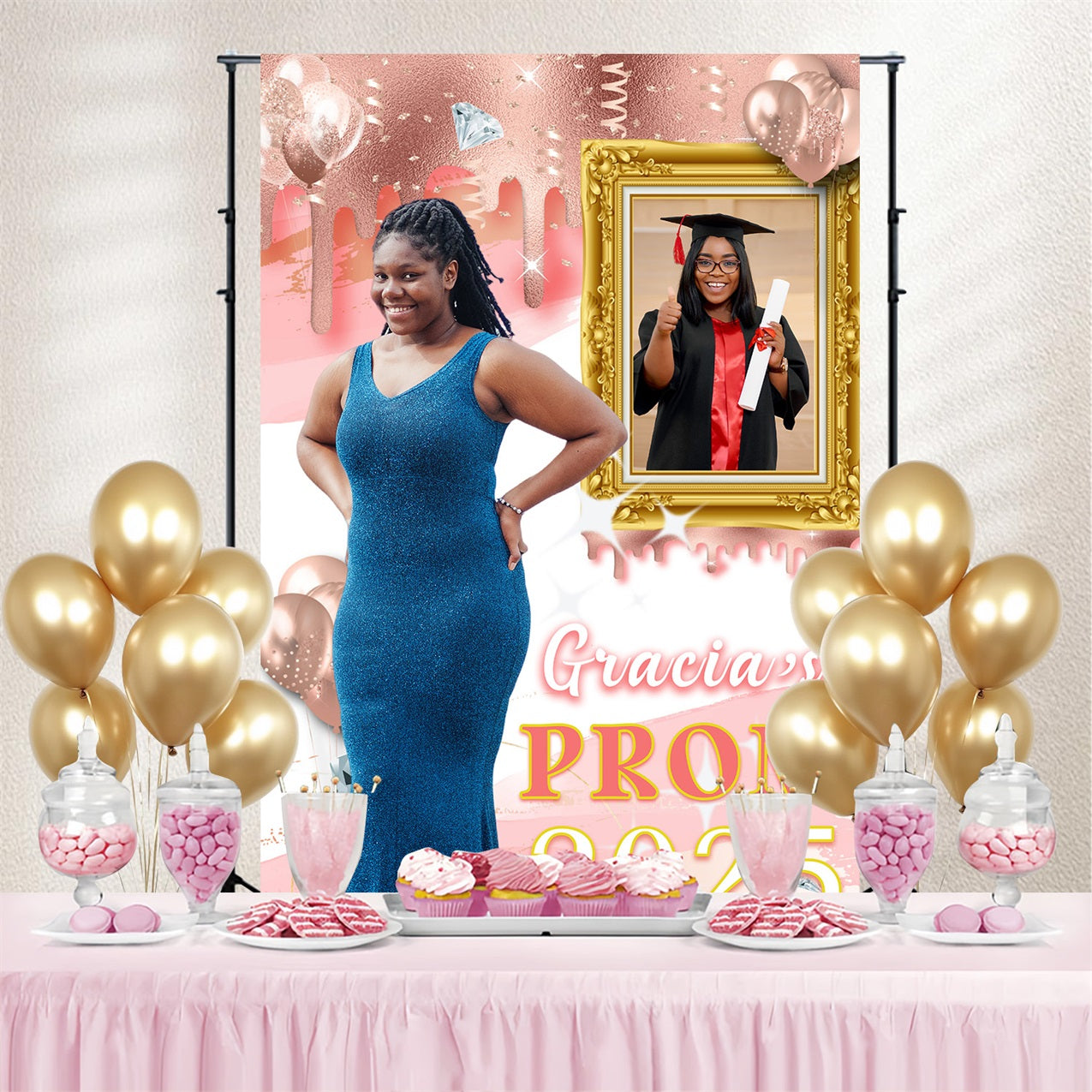 Prom 2025 Backdrop Glittering Balloons Frame Personalised Party Graduation Backdrop MRR4-52