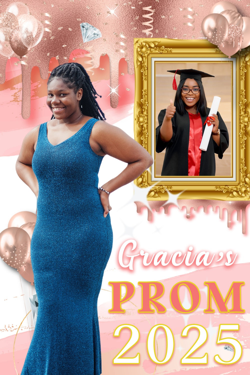 Prom 2025 Backdrop Glittering Balloons Frame Personalised Party Graduation Backdrop MRR4-52
