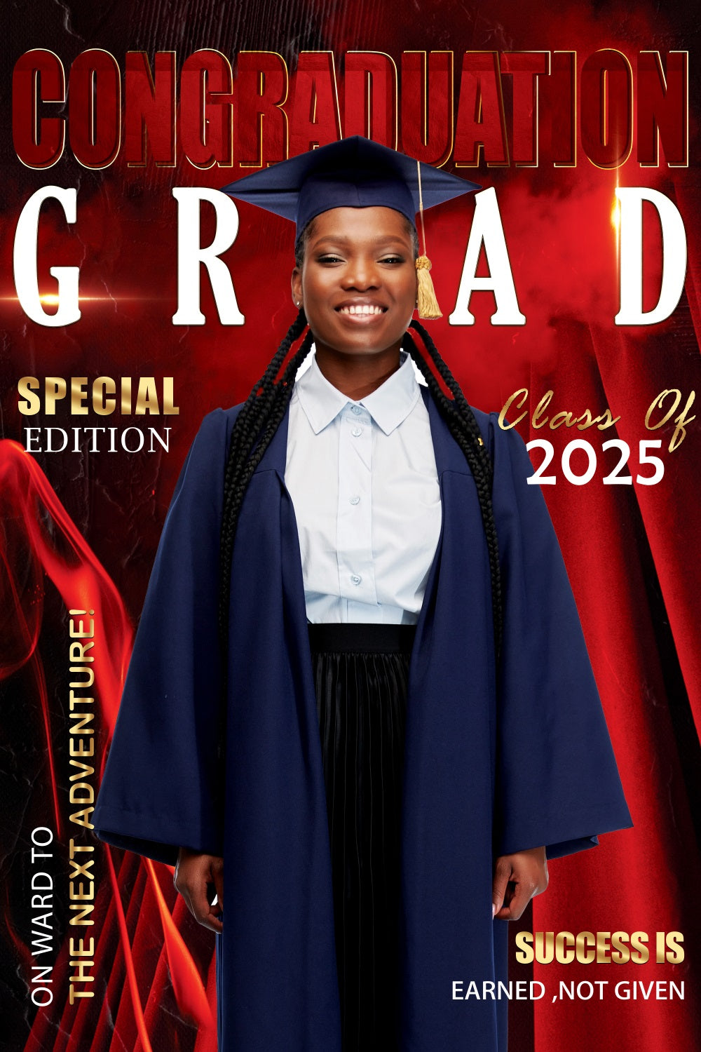 Graduation Photo Backdrop Fire Red 2025 Personalized Party Graduation Backdrop MRR4-54