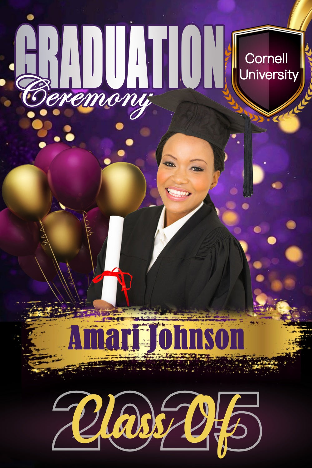 Graduation Backdrops Glamorous Purple Balloons Personalised Party Graduation Backdrop MRR4-56