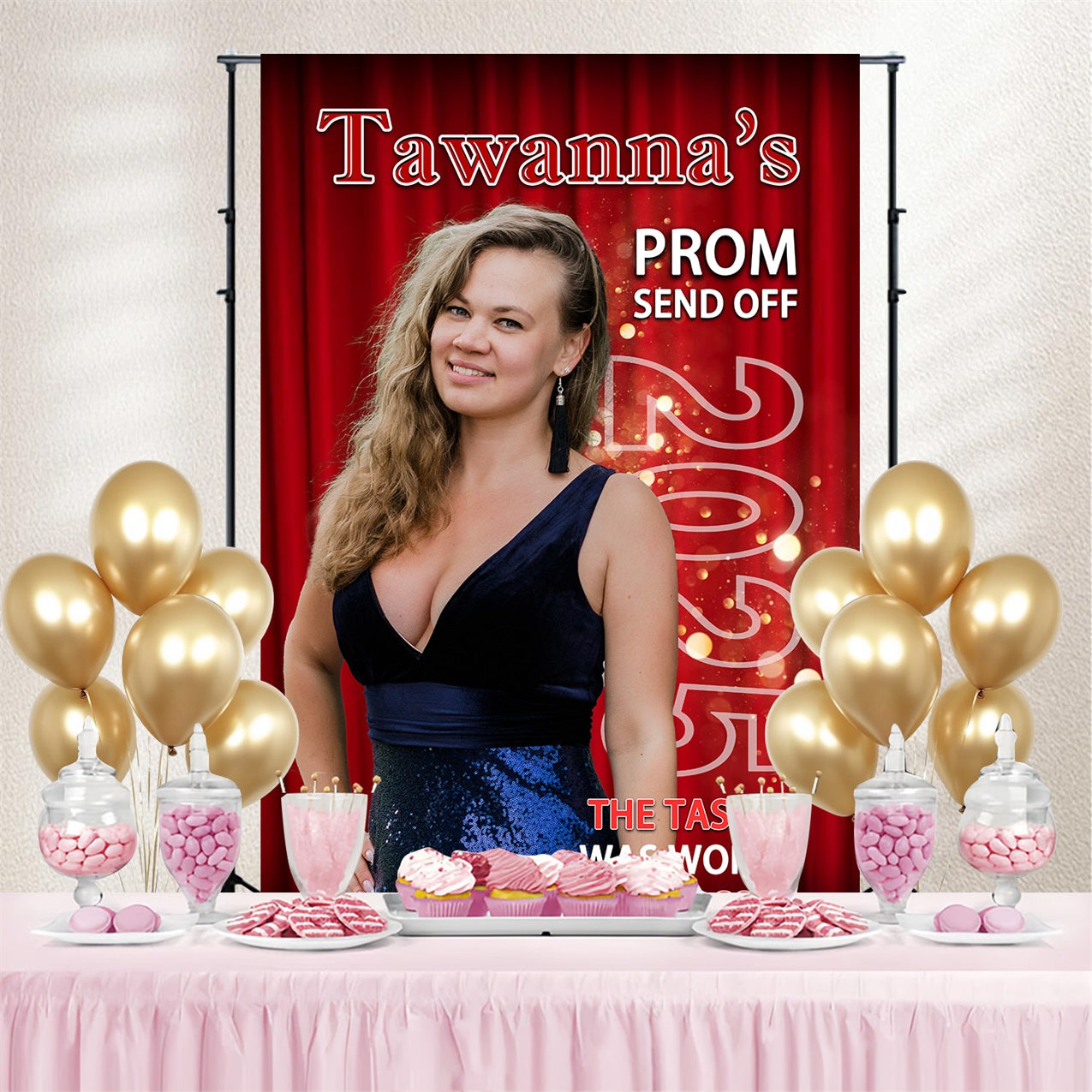 Prom Night Backdrop Red Curtain Personalized Party Graduation Backdrop MRR4-58