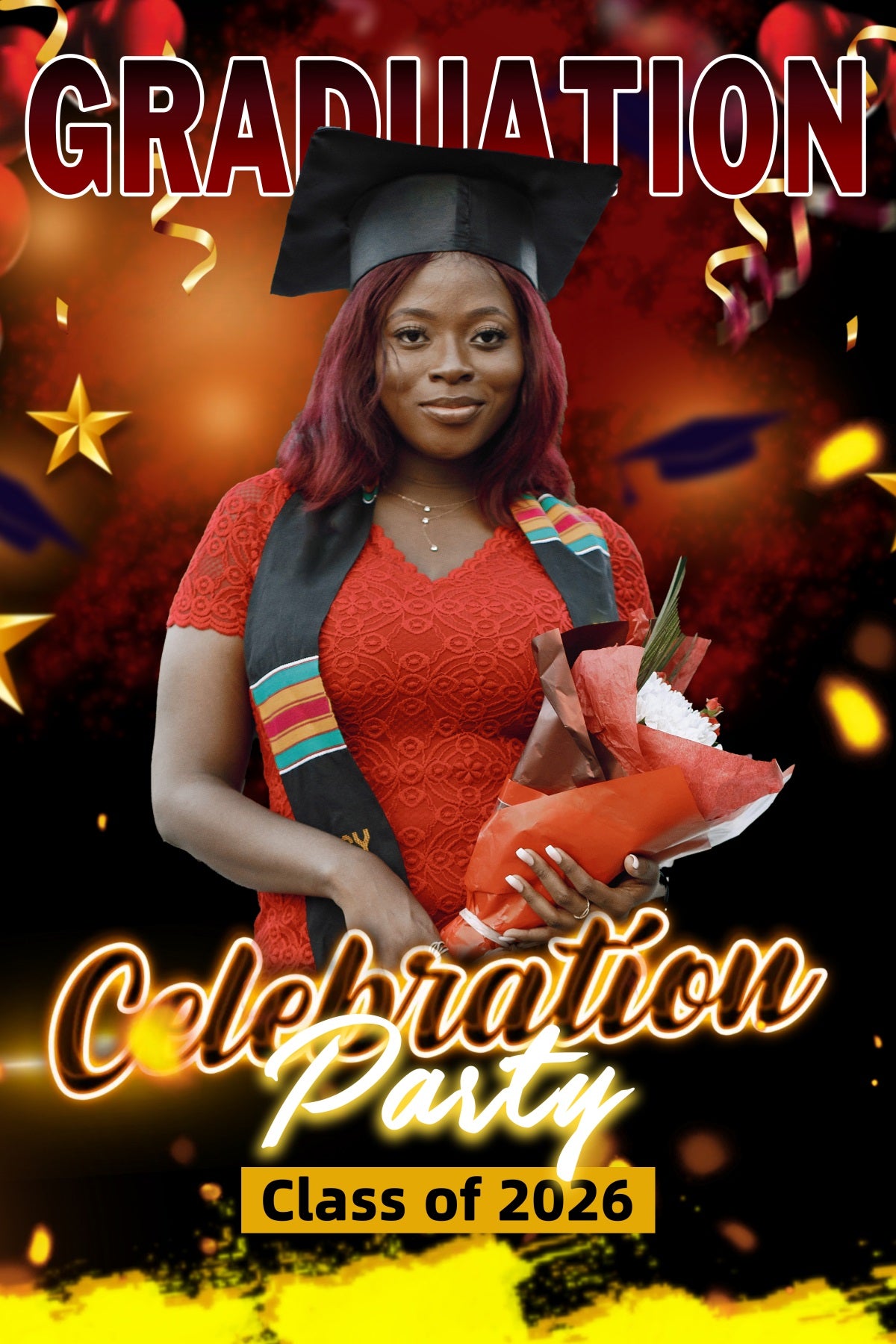2026 Graduation Backdrop Bold Red Balloon Personalised Party Graduation Backdrop MRR4-60