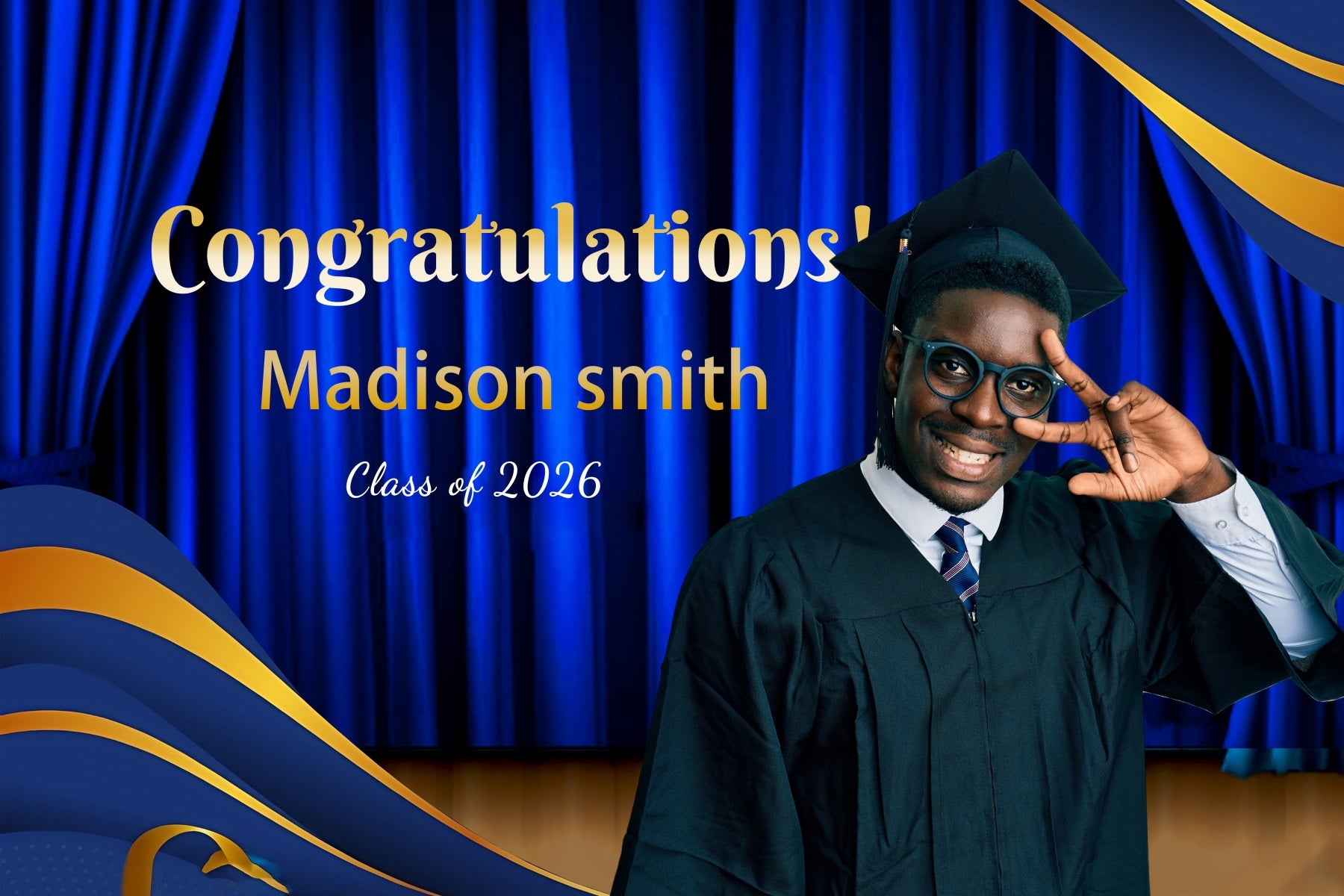 Custom Graduation Backdrops Blue Curtain Stage Graduation Party Backdrop MRR4-9