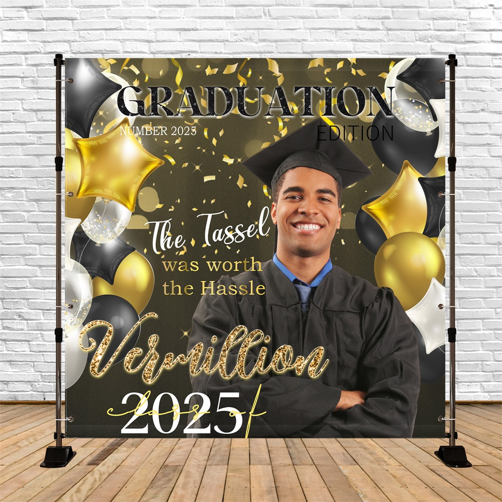 Customized Graduation Backdrop Gold Star Balloons Graduation Party Backdrop MRR5-13