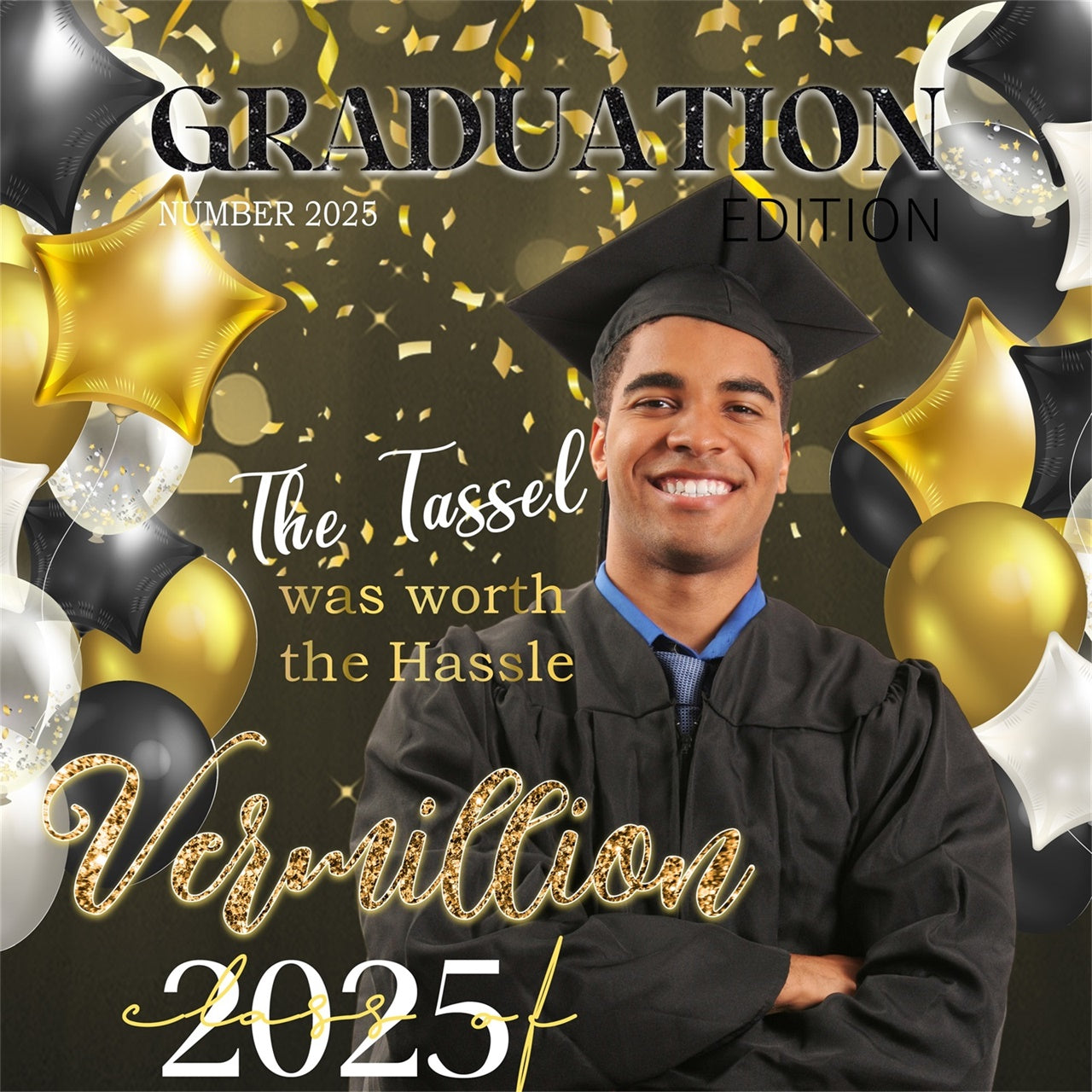 Customized Graduation Backdrop Gold Star Balloons Graduation Party Backdrop MRR5-13