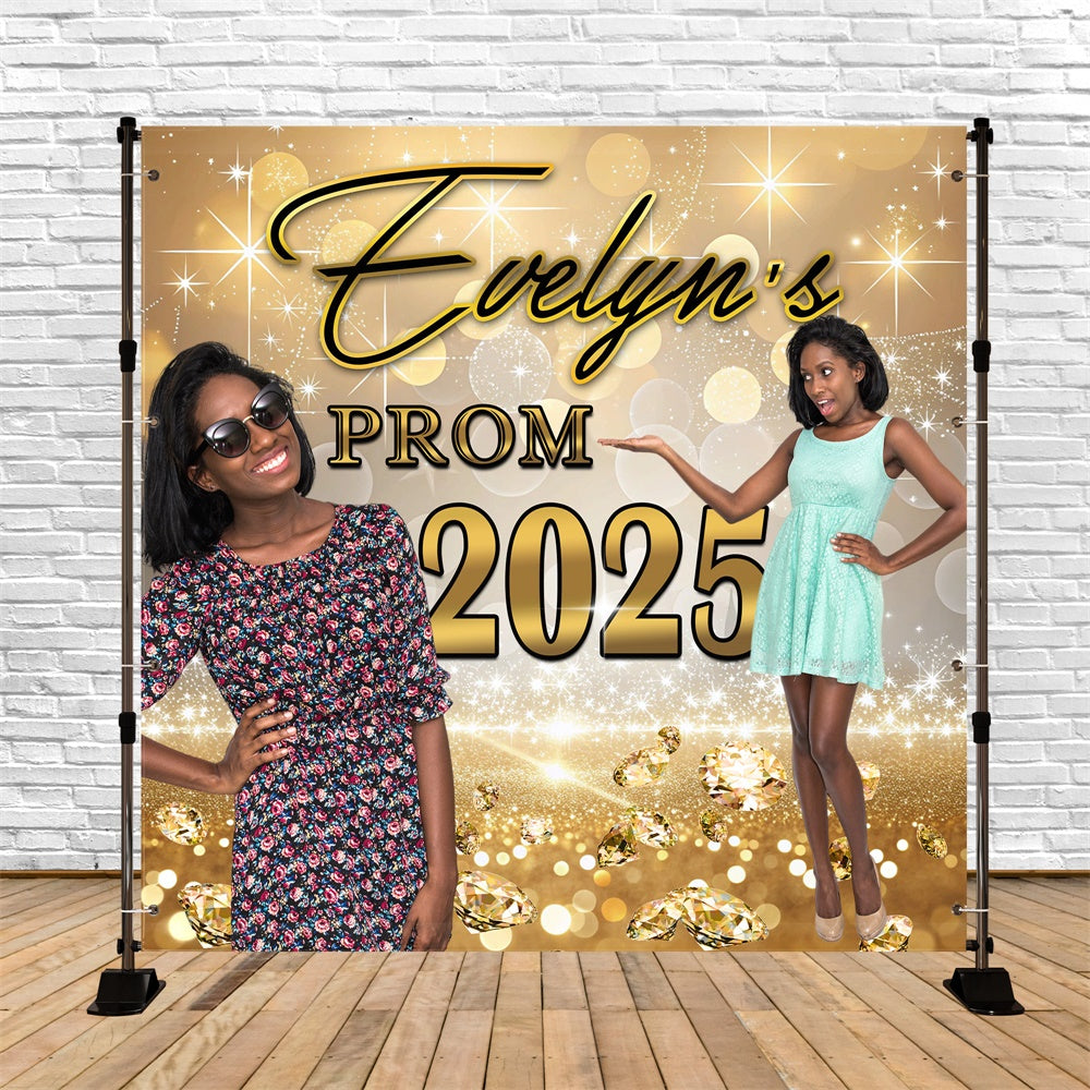 Prom 2025 Backdrop Golden Lights Elegant Custom Graduation Party Backd