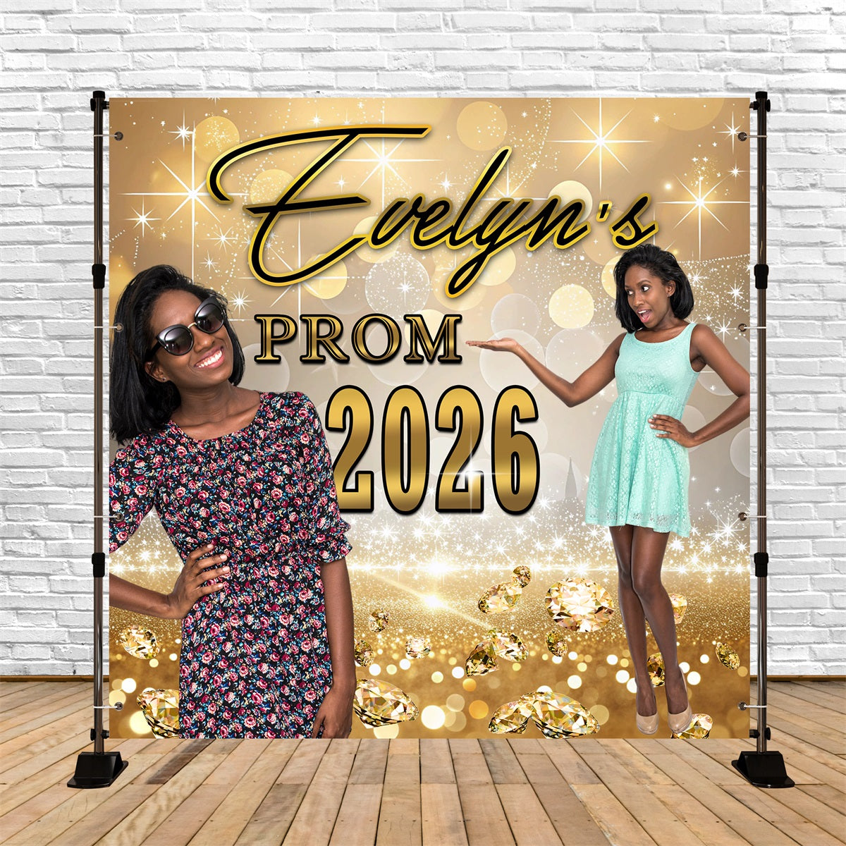 Prom 2026 Backdrop Golden Lights Elegant Custom Graduation Party Backdrop MRR5-15