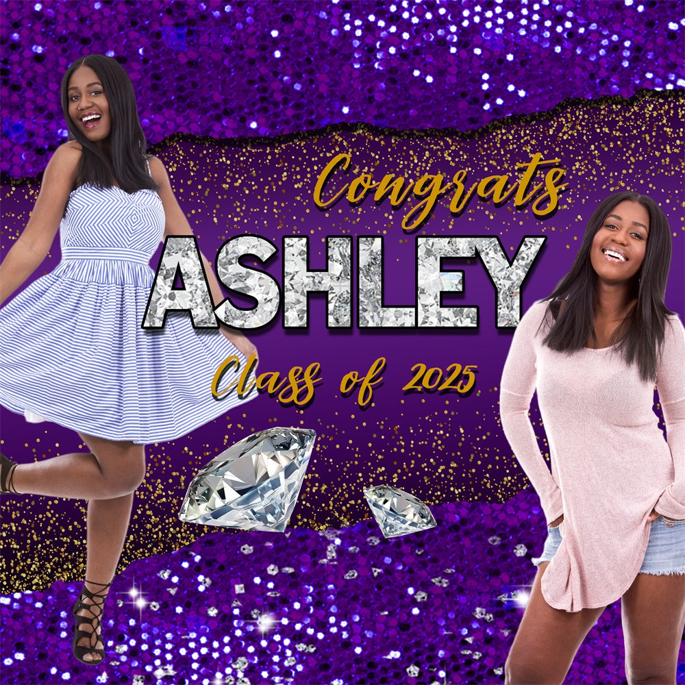Graduated Backdrop Purple Glitter Diamond Custom Graduation Party Backdrop MRR5-16