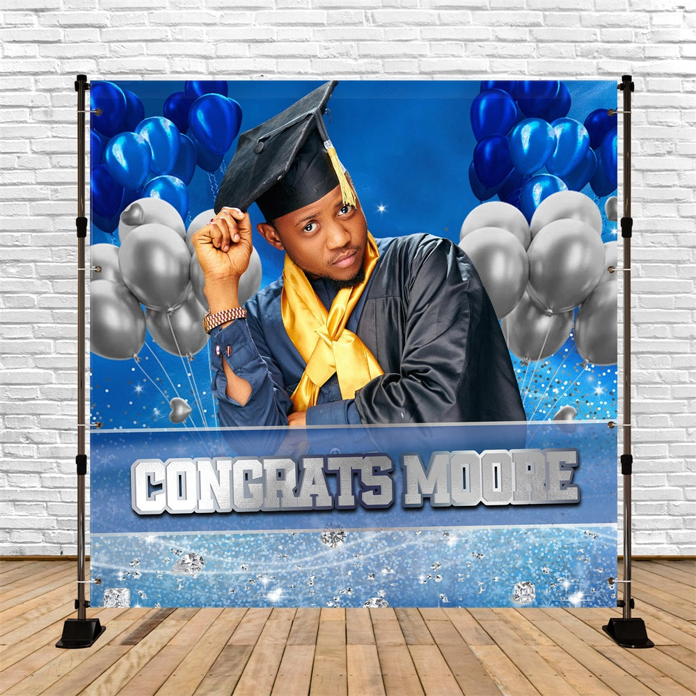 Custom Graduation Backdrop Navy Shine Balloon Graduation Party Backdrop MRR5-17