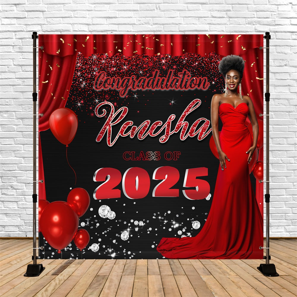 Customized Graduation Backdrop Red Curtain Glam Graduation Party Backdrop MRR5-21