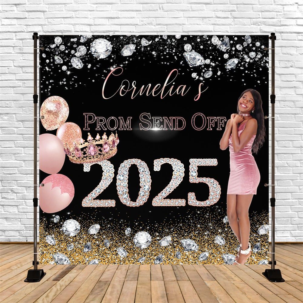Prom Backdrop Ideas Pink Crown Balloons Custom Graduation Party Backdrop MRR5-22