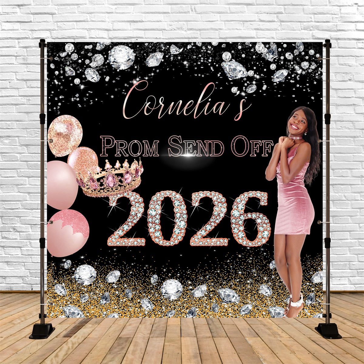 Prom Backdrop Ideas Pink Crown Balloons Custom Graduation Party Backdrop MRR5-22
